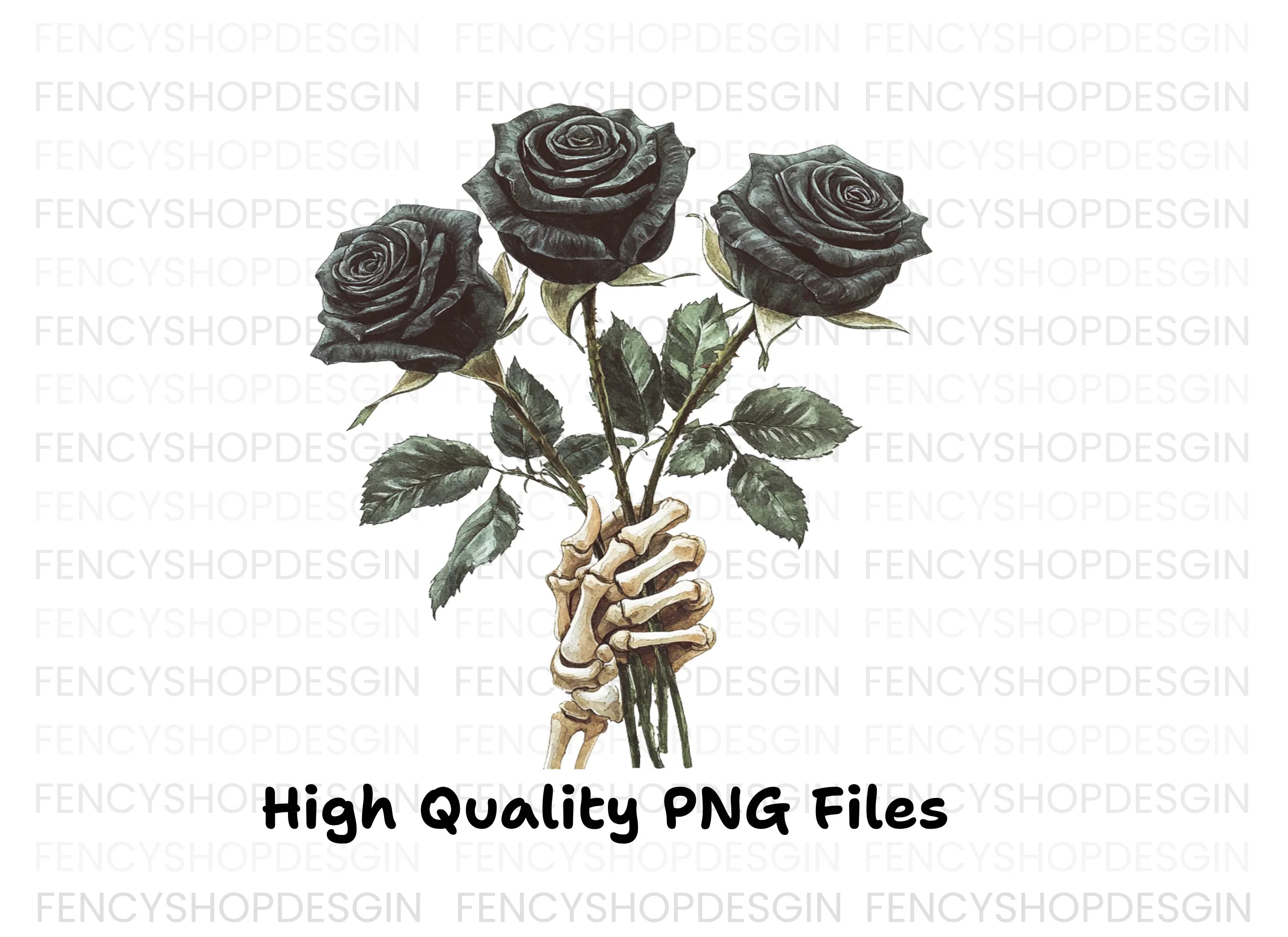 Skeleton Hand with Black Roses Clipart Bundle