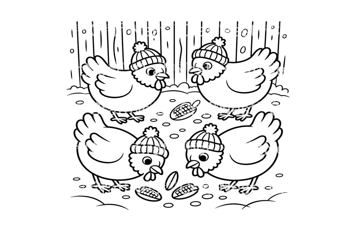 Cute Winter Chickens Coloring Books