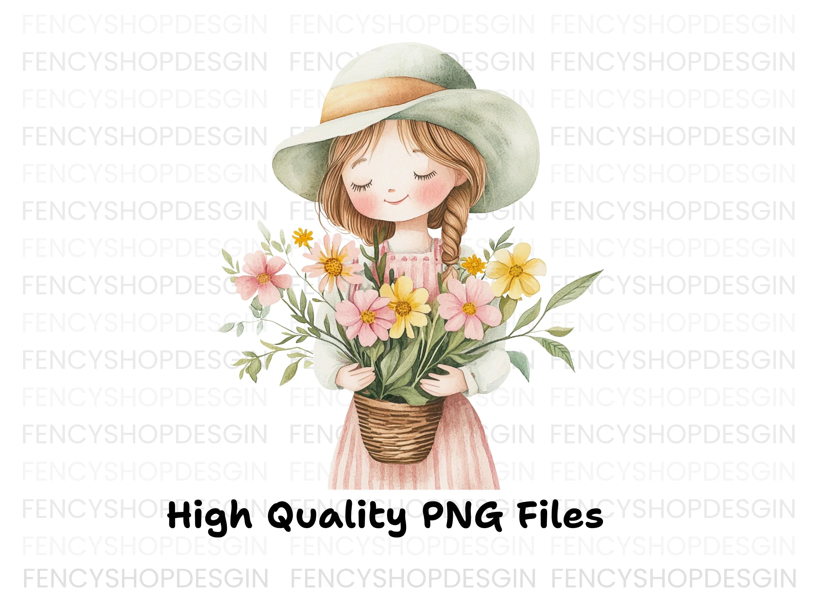 Cute Girl with Flower Pot Clipart Bundle