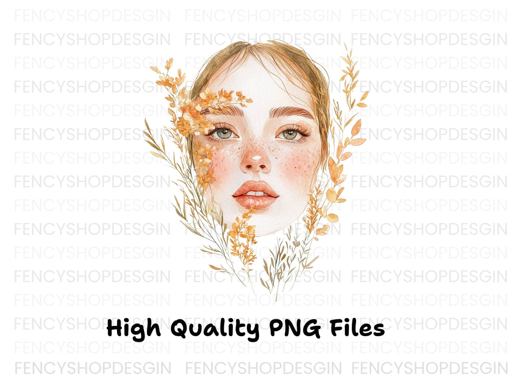 Autumn Flowers Woman Face Clipart Bundle
