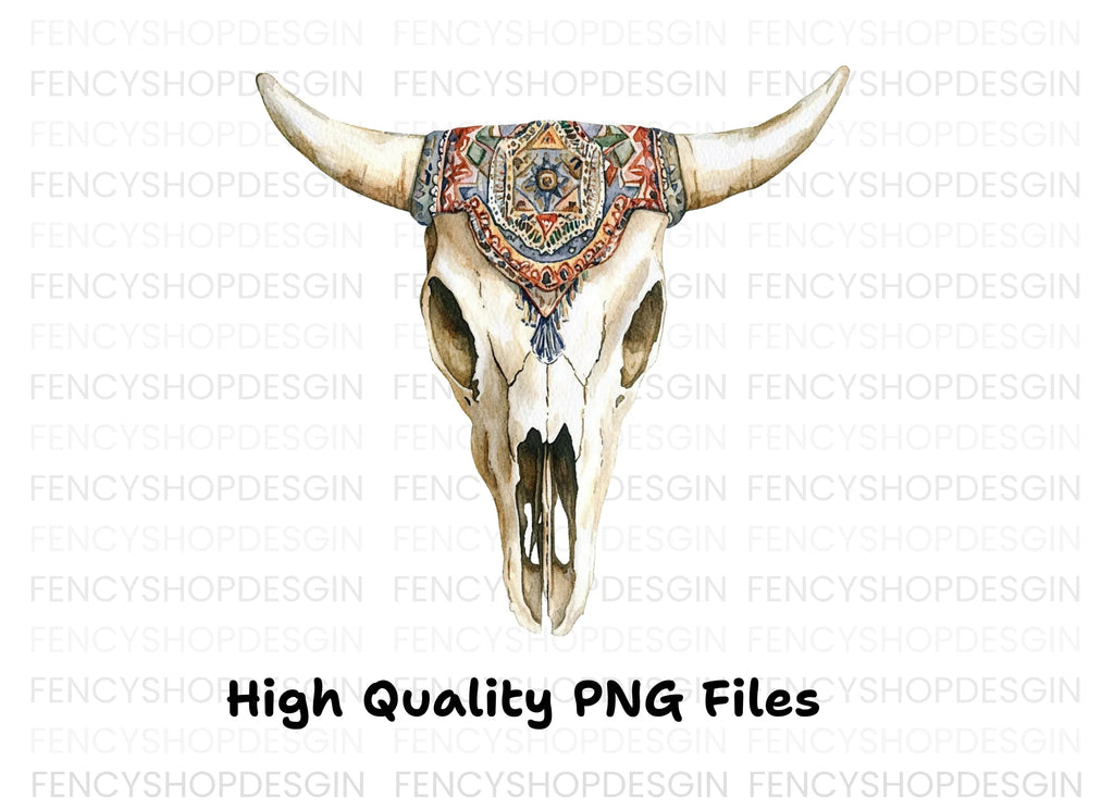 Boho Bull Skulls Clipart Bundle