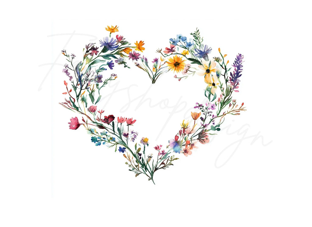 Wildflower Heart Wreath Clipart Bundle