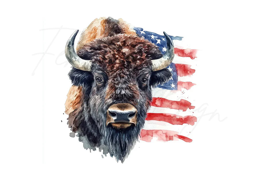 Bison Head USA Flag Clipart Bundle