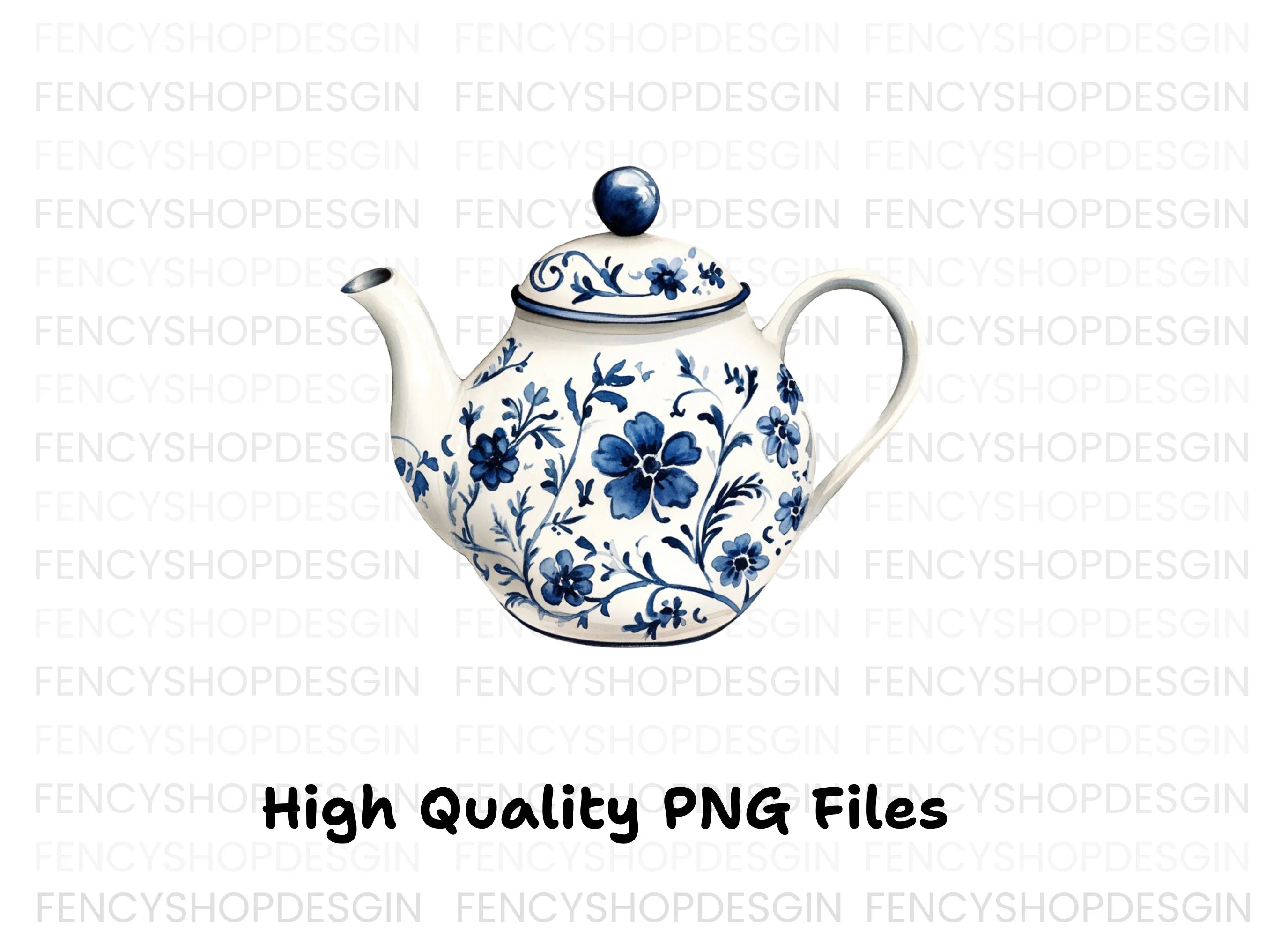 Elegant Blue and White Teapot Clipart Bundle