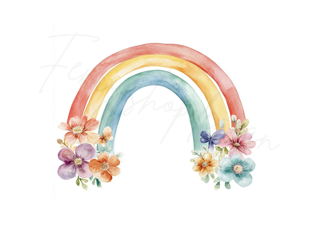 Boho Rainbow with Flowers Clipart Bundle