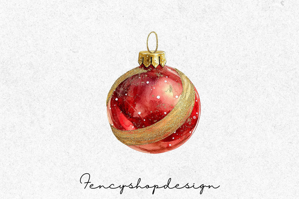 Vibrant Red Christmas Ornaments Clipart Bundle