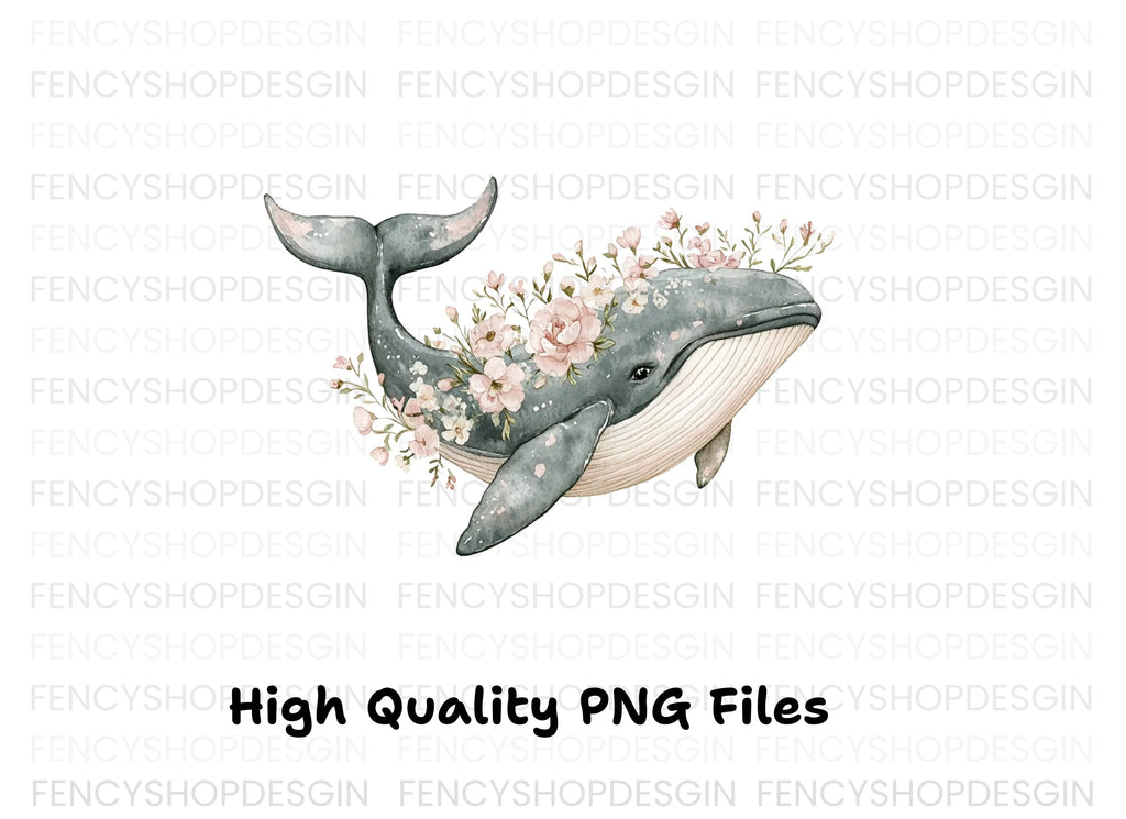 Whale with Flowers Clipart Bundle