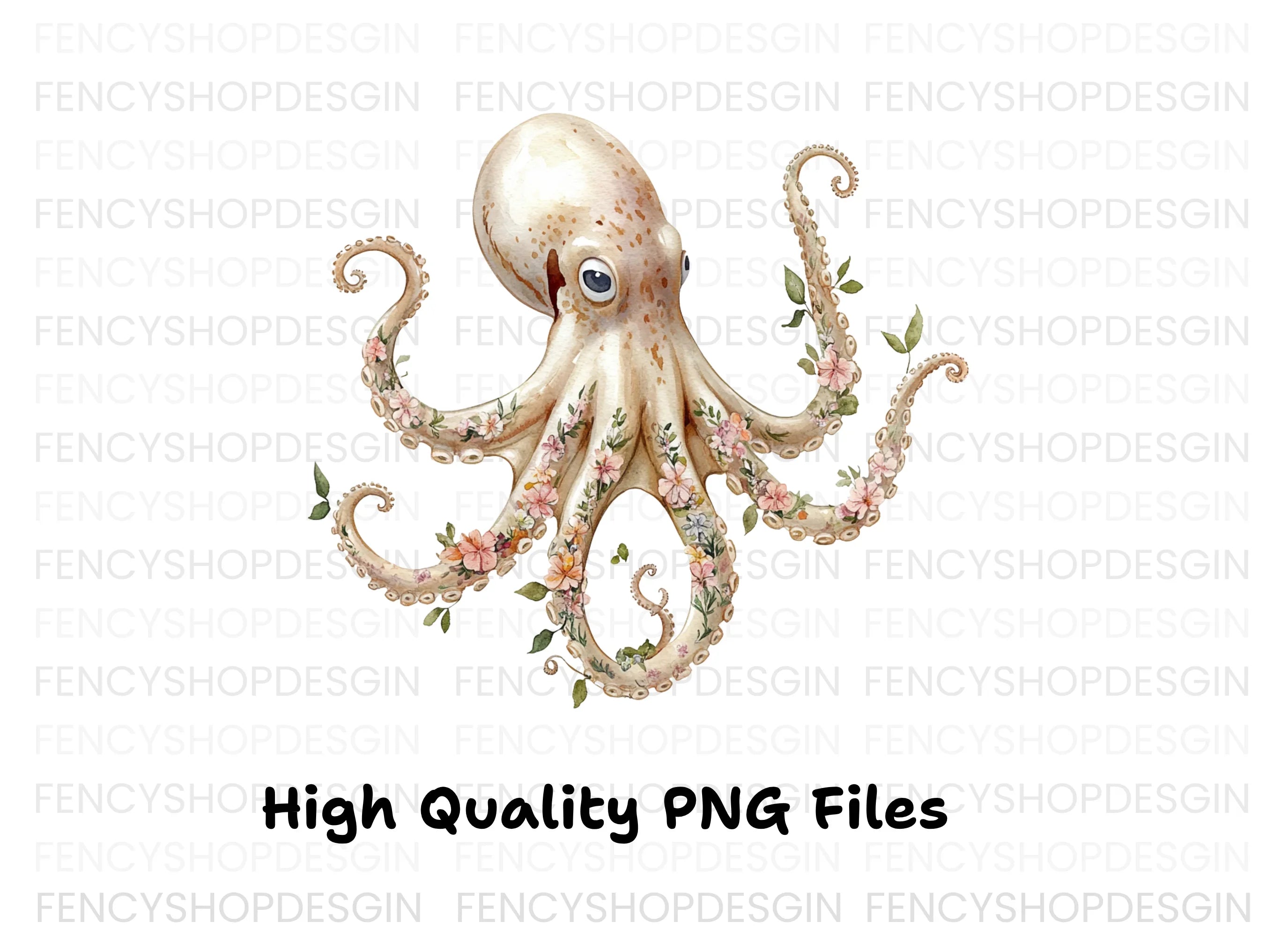 Elegant Floral Octopus Clipart Bundle
