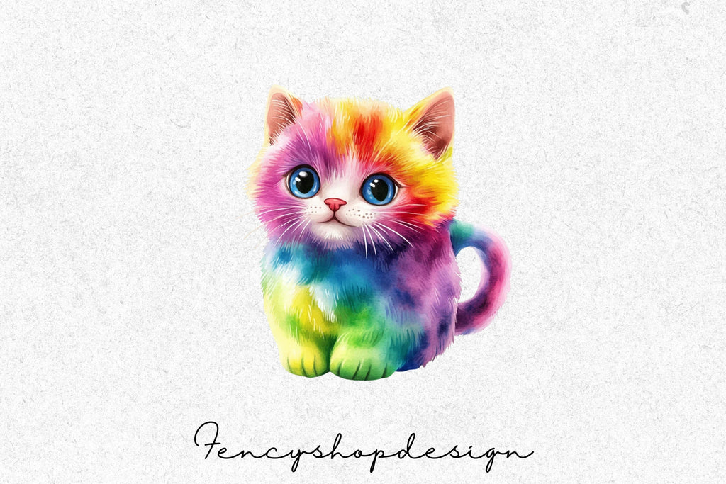 Cute Rainbow Cat Clipart Bundle