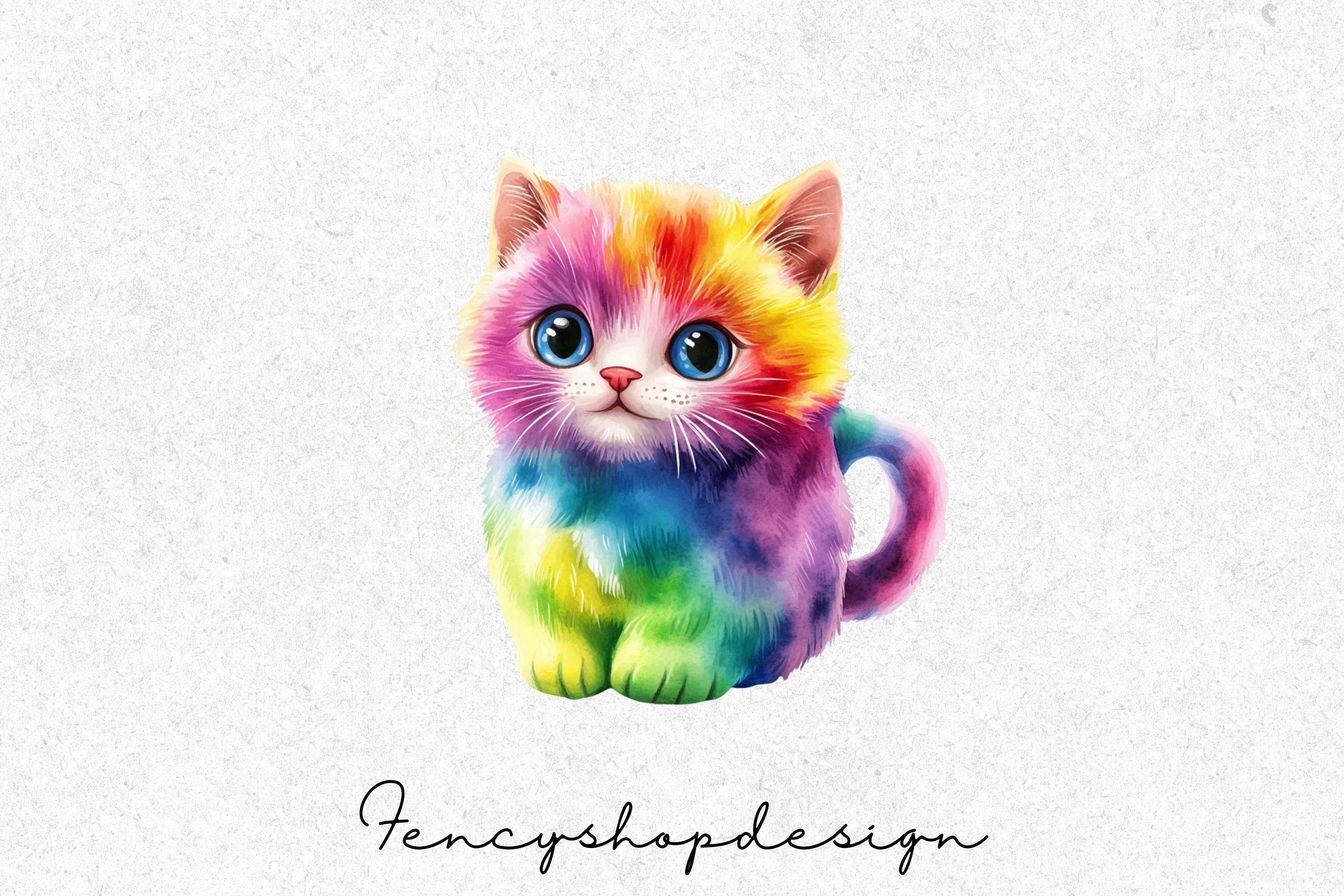 Cute Rainbow Cat Clipart Bundle
