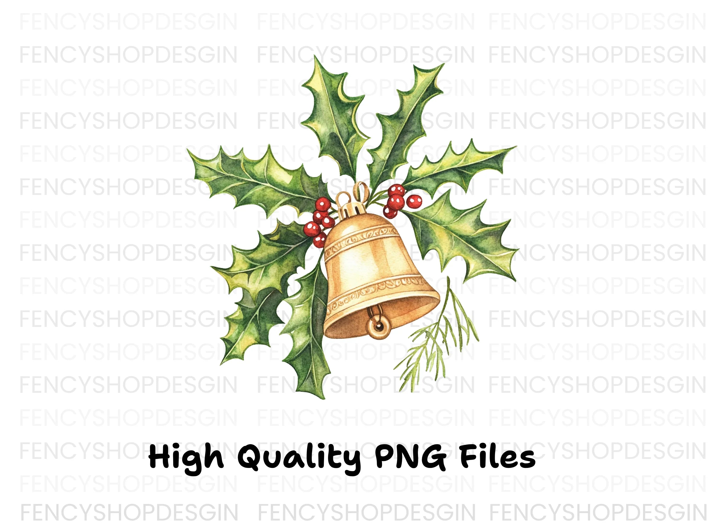 Festive Holly and Bell Christmas Clipart Bundle