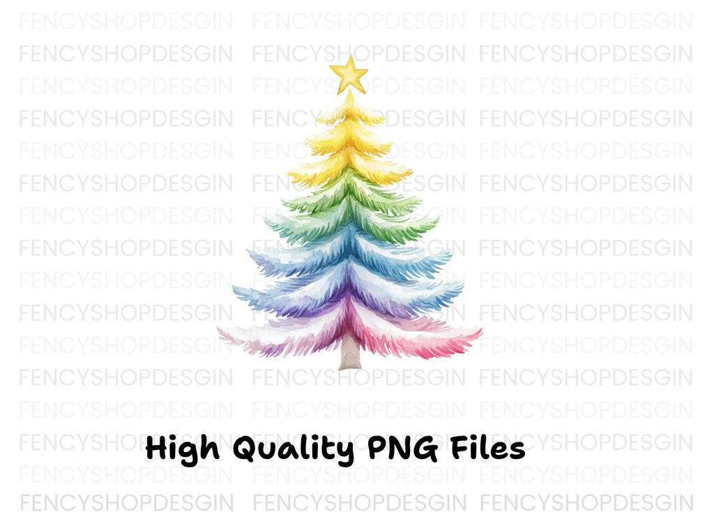 Pastel Rainbow Christmas Tree Clipart Bundle