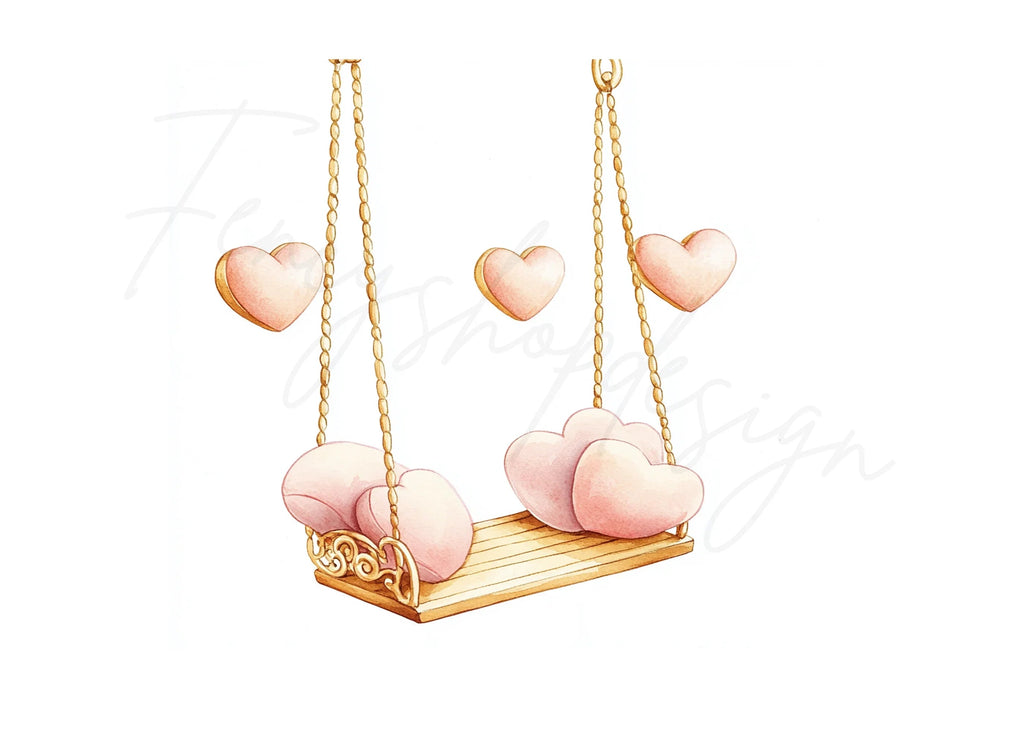 Hearts on Wooden Swings Clipart Bundle