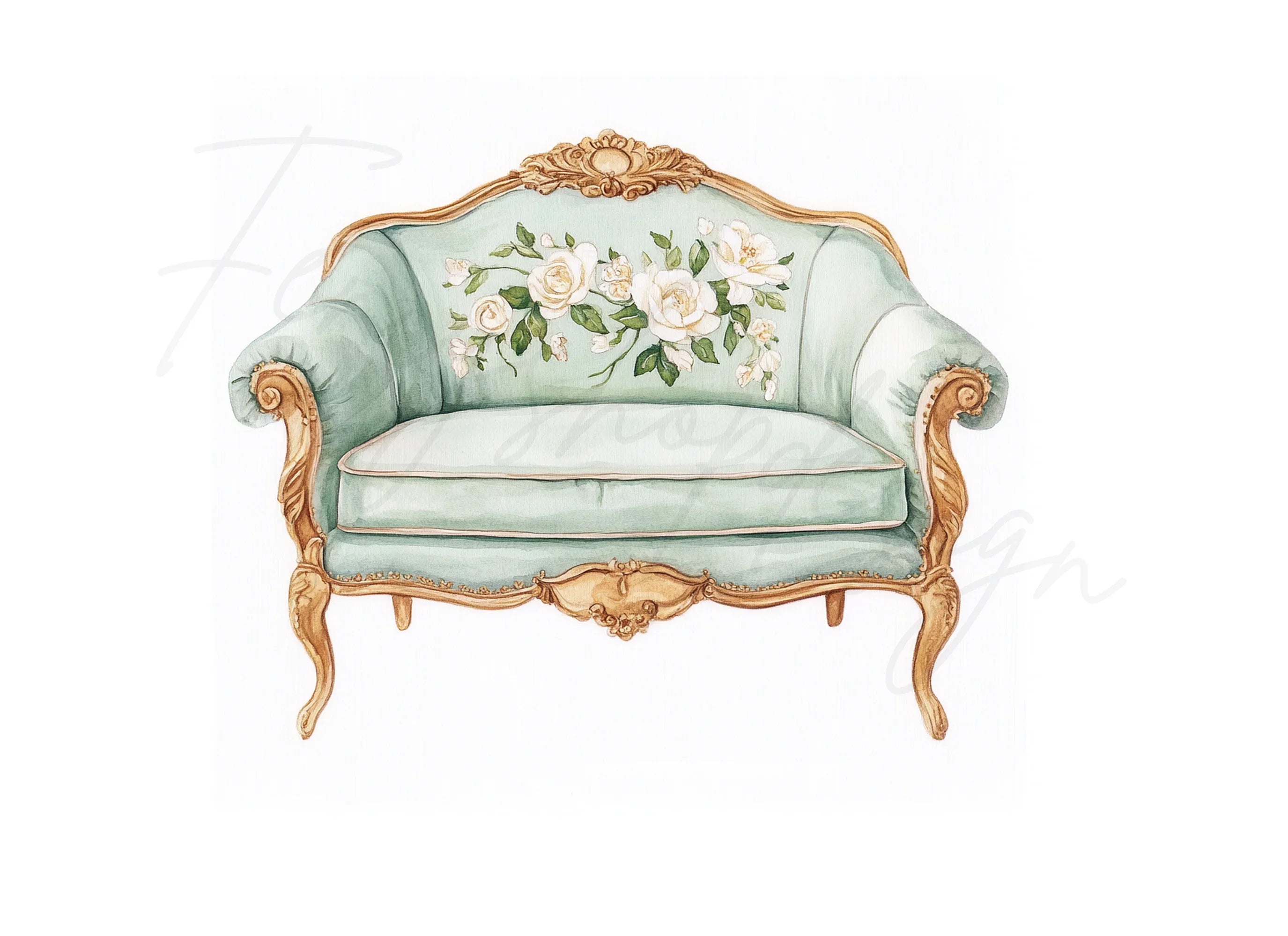 Elegant Mint Green Armchairs Clipart Bundle
