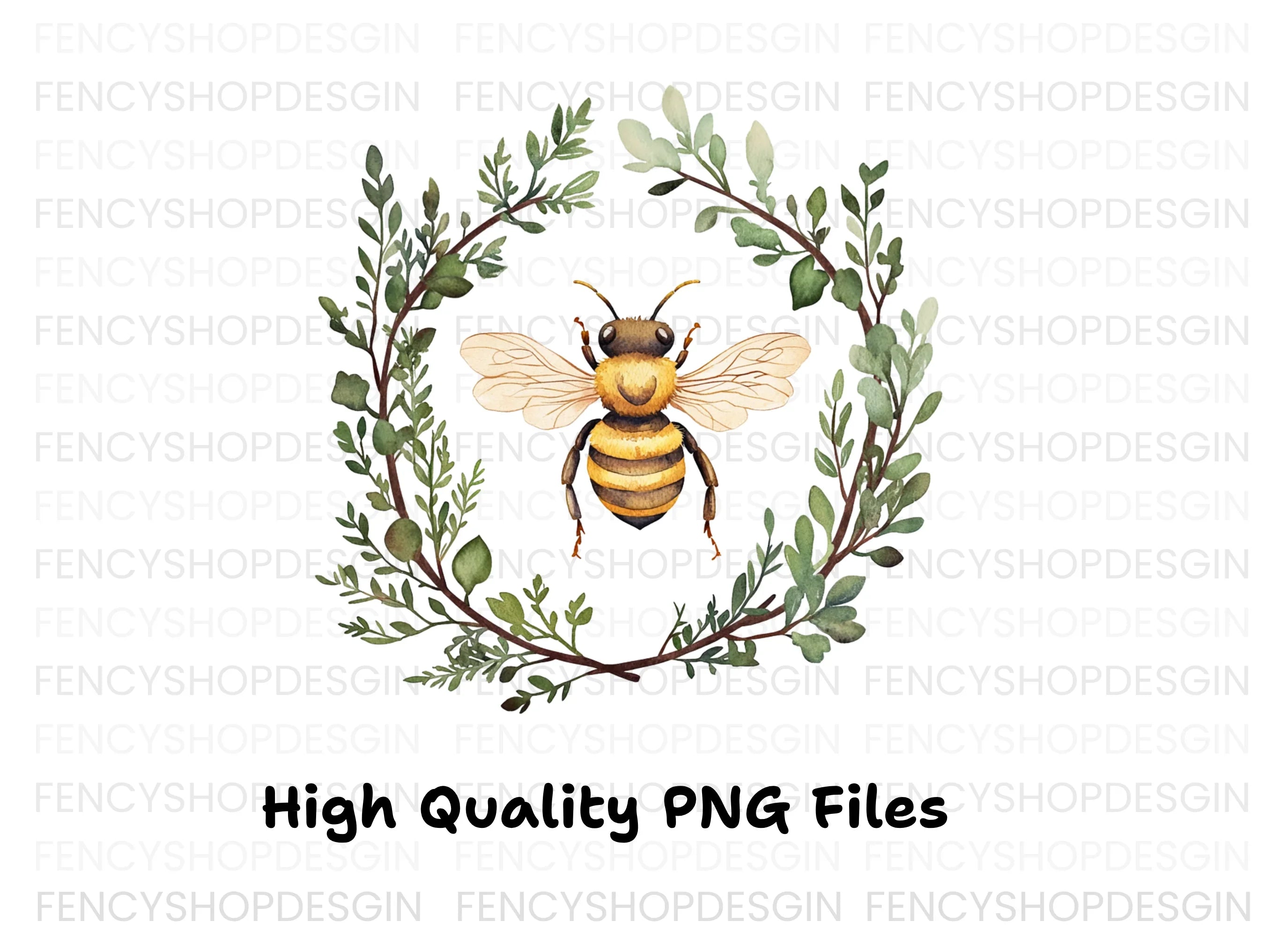 Two Bees in Botanical Wreaths Clipart Bundle