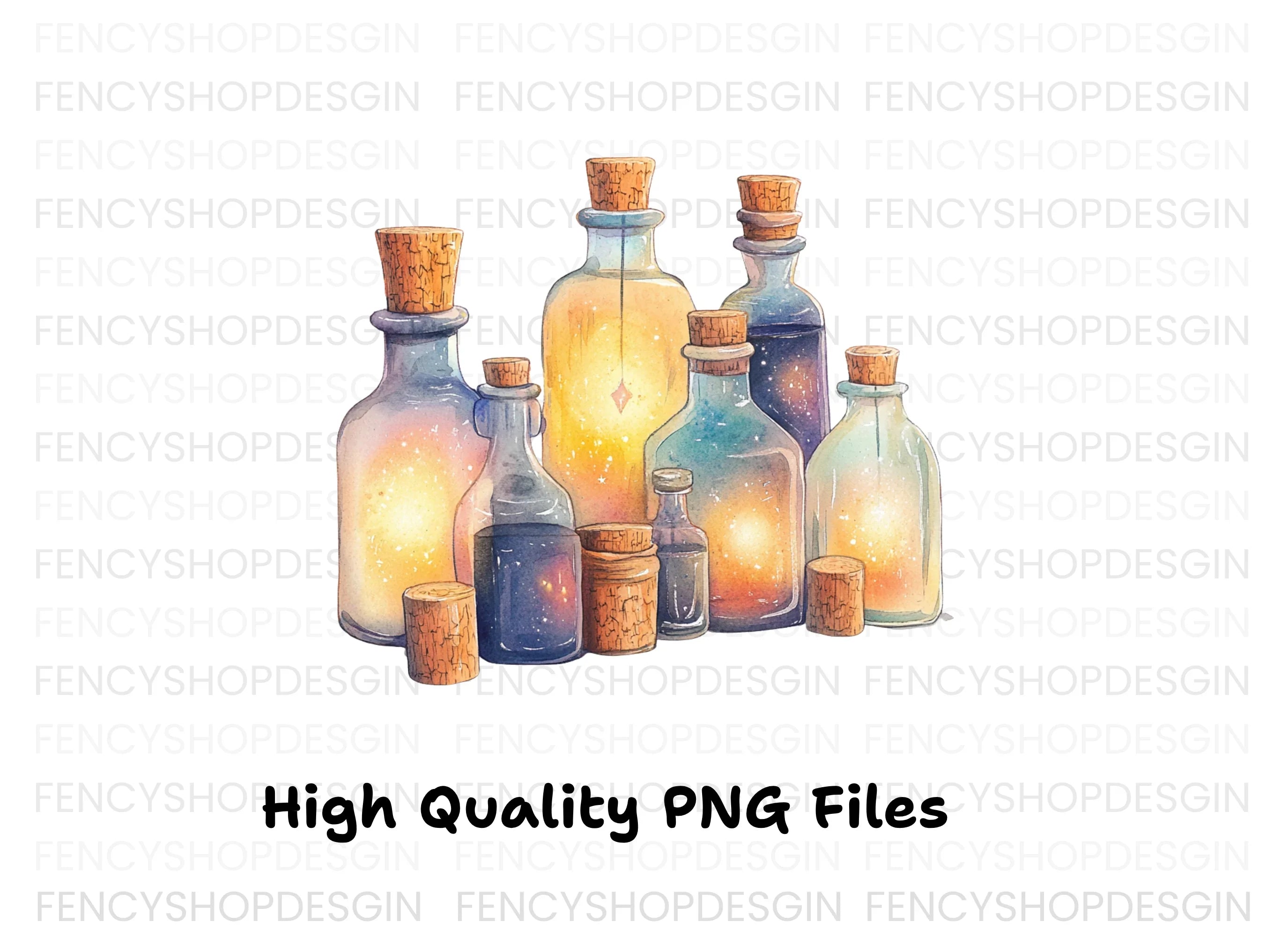 Magical Glowing Potion Bottles Clipart Bundle