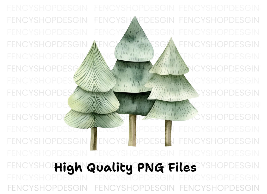 Winter Forest Pine Tree Clipart Bundle