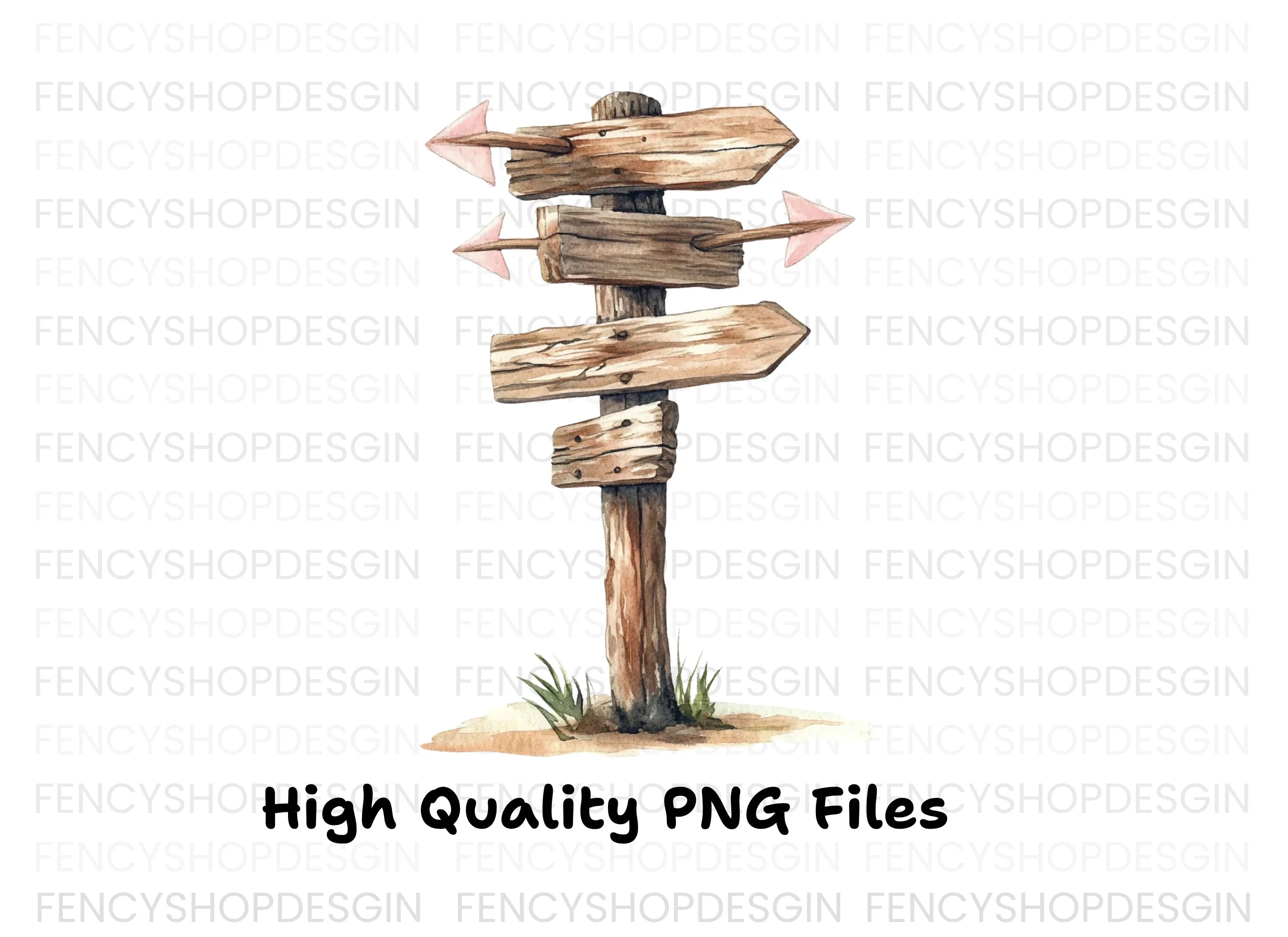 Wooden Directional Signs Clipart Bundle
