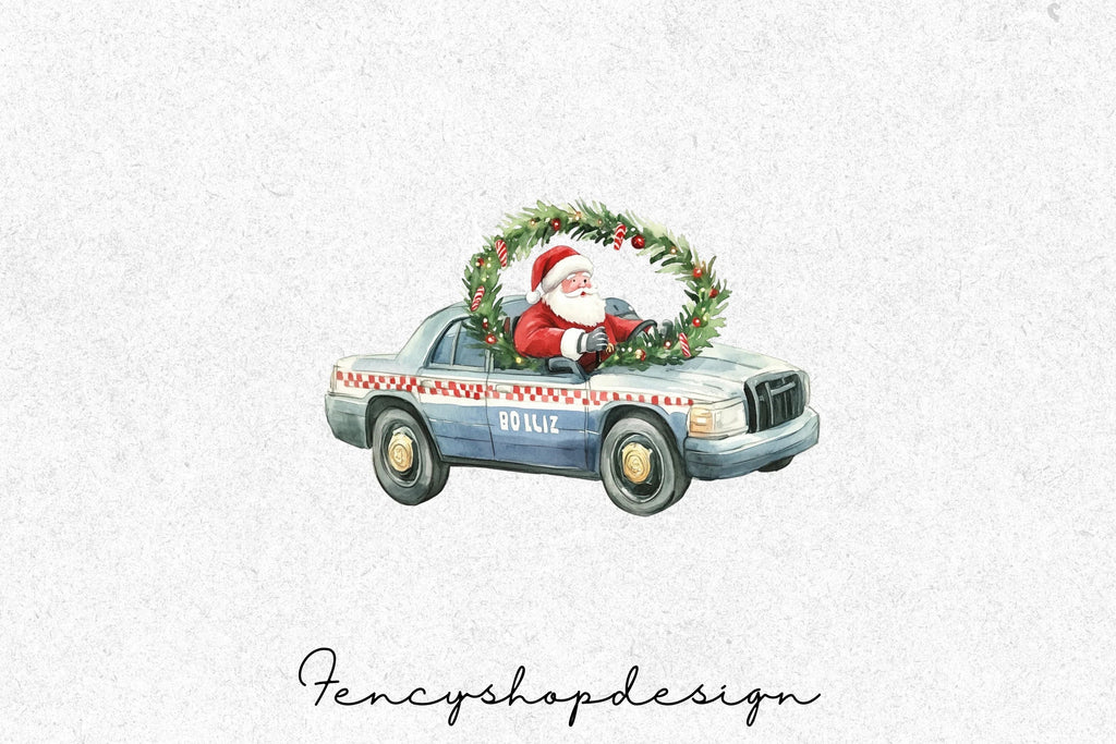 Christmas Police Car and Santa Clipart Bundle