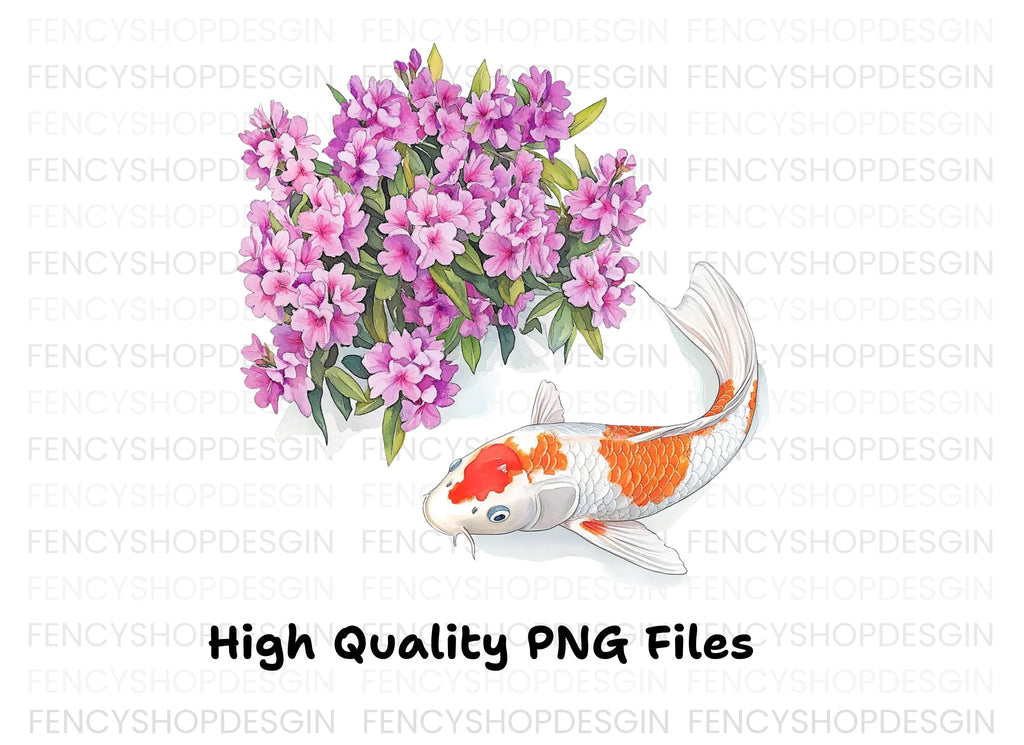 Koi Fish and Pink Flowers Clipart Bundle