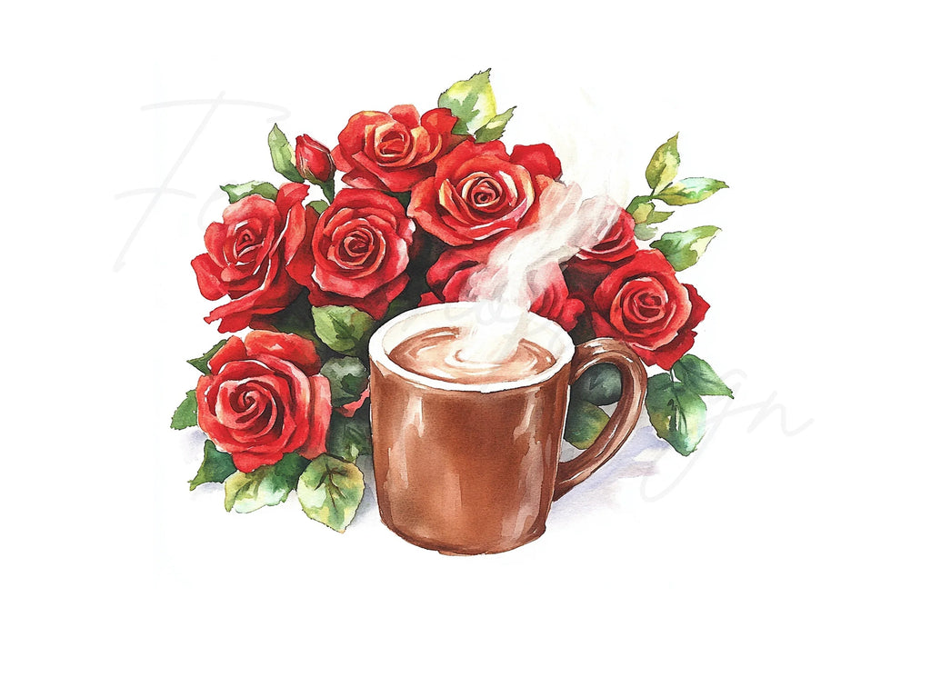 Coffee and Roses Clipart Bundle