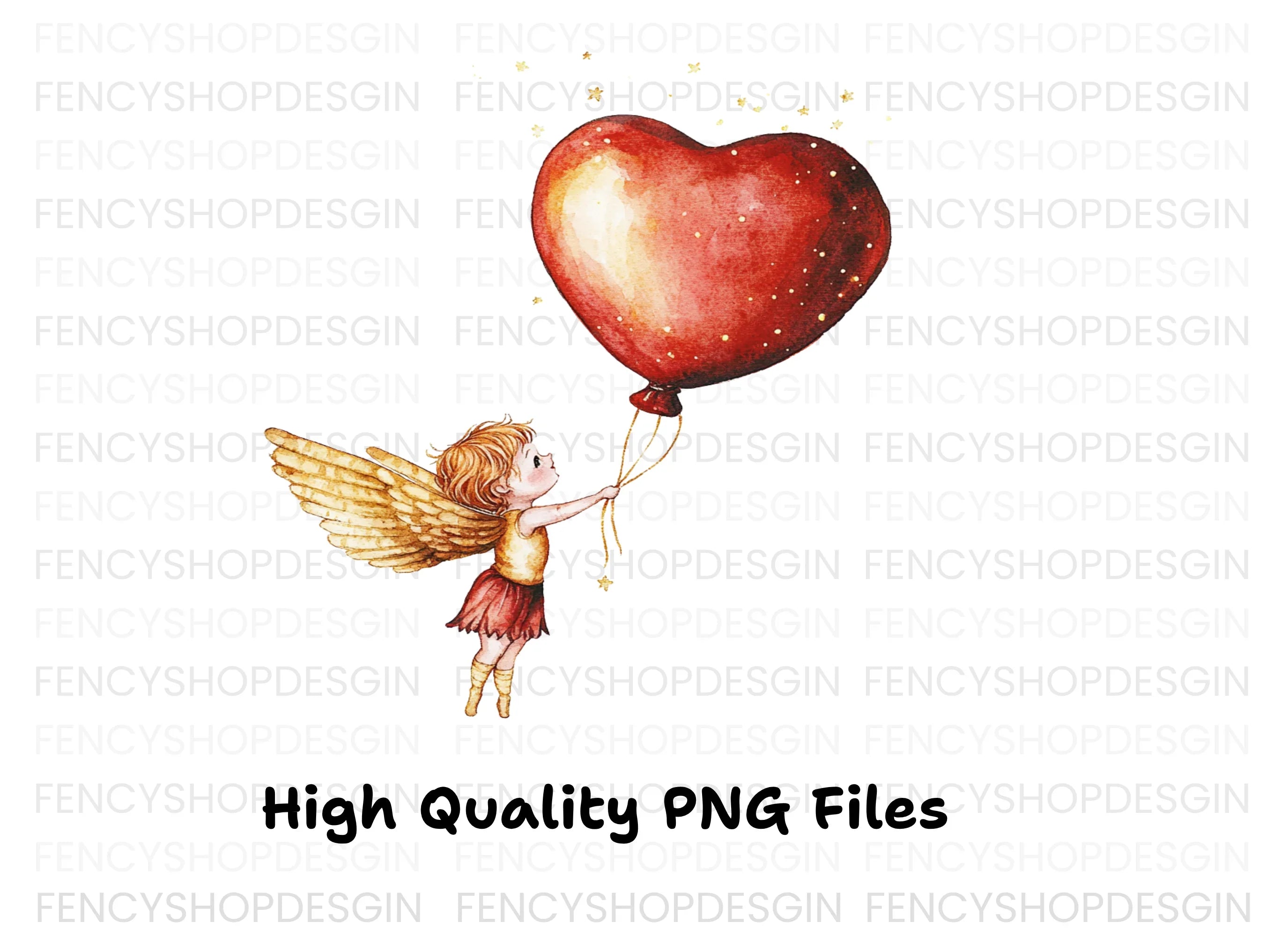 Flying Cupid Heart Balloon Clipart Bundle