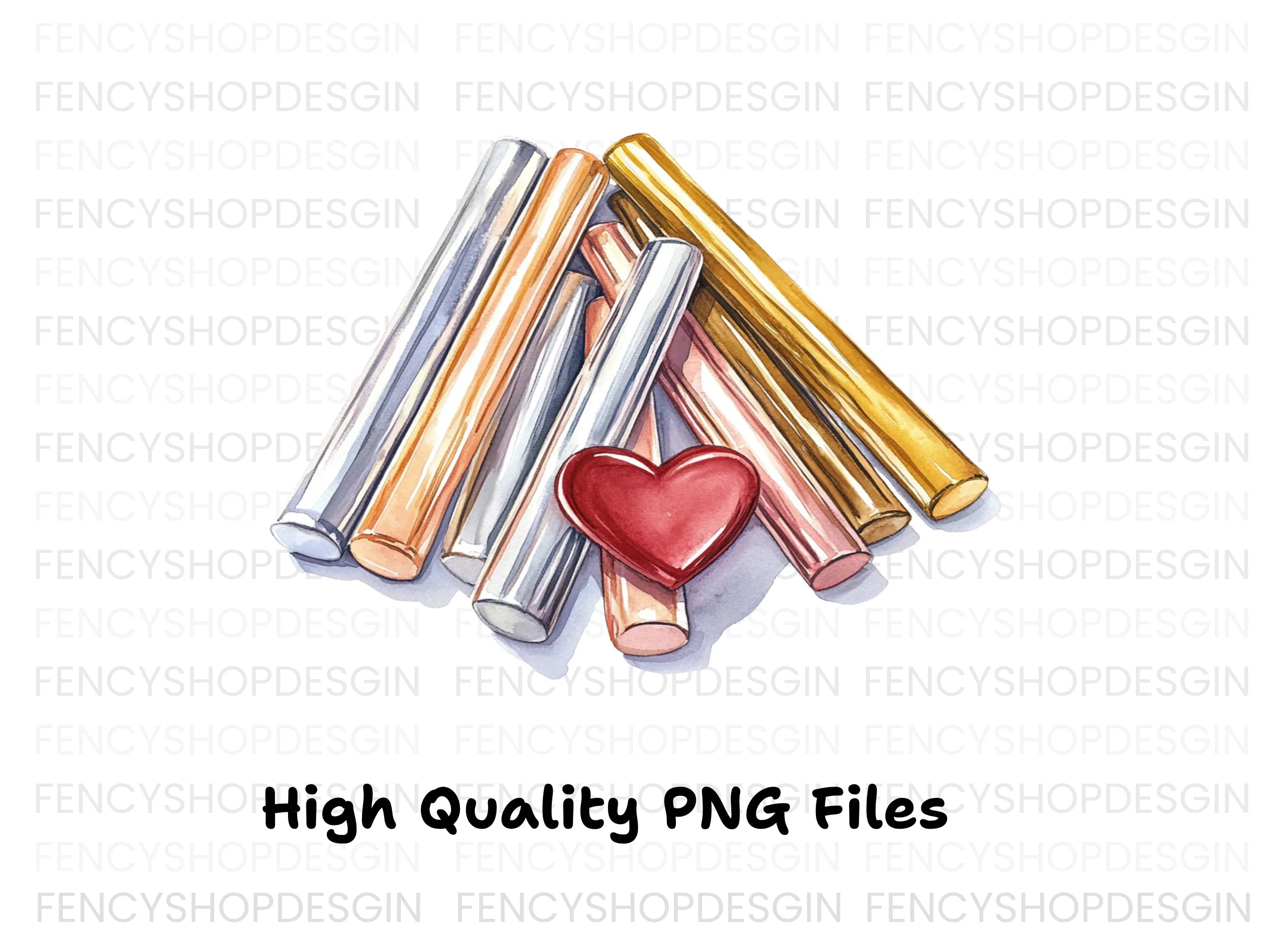 Metallic Wax Seal Sticks with Hearts Clipart Bundle