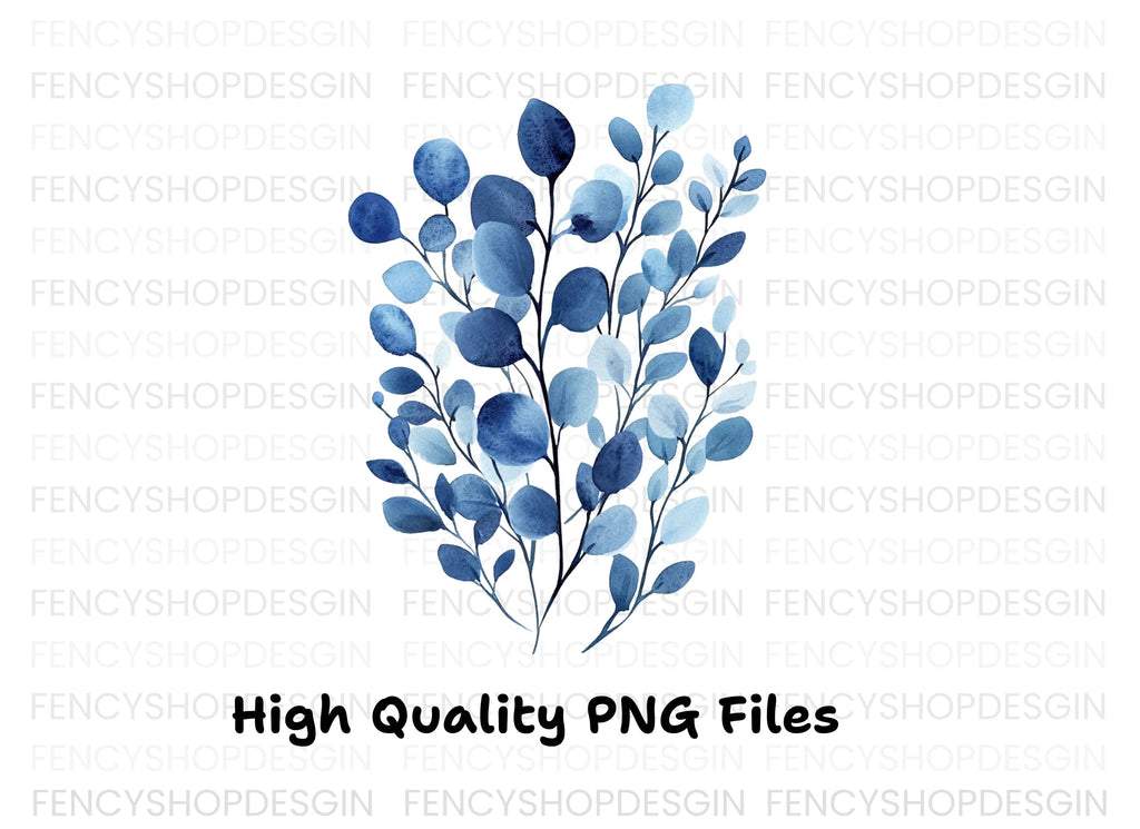 Blue Eucalyptus Leaves Clipart Bundle