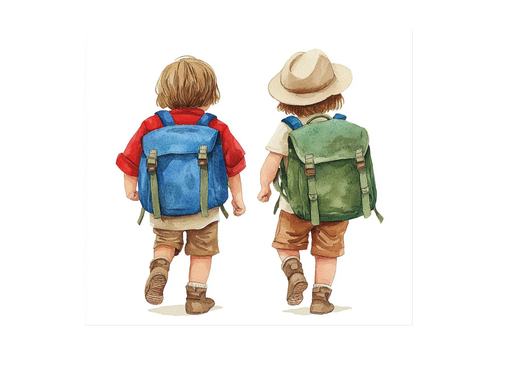 Children Walking with Backpacks Clipart Bundle