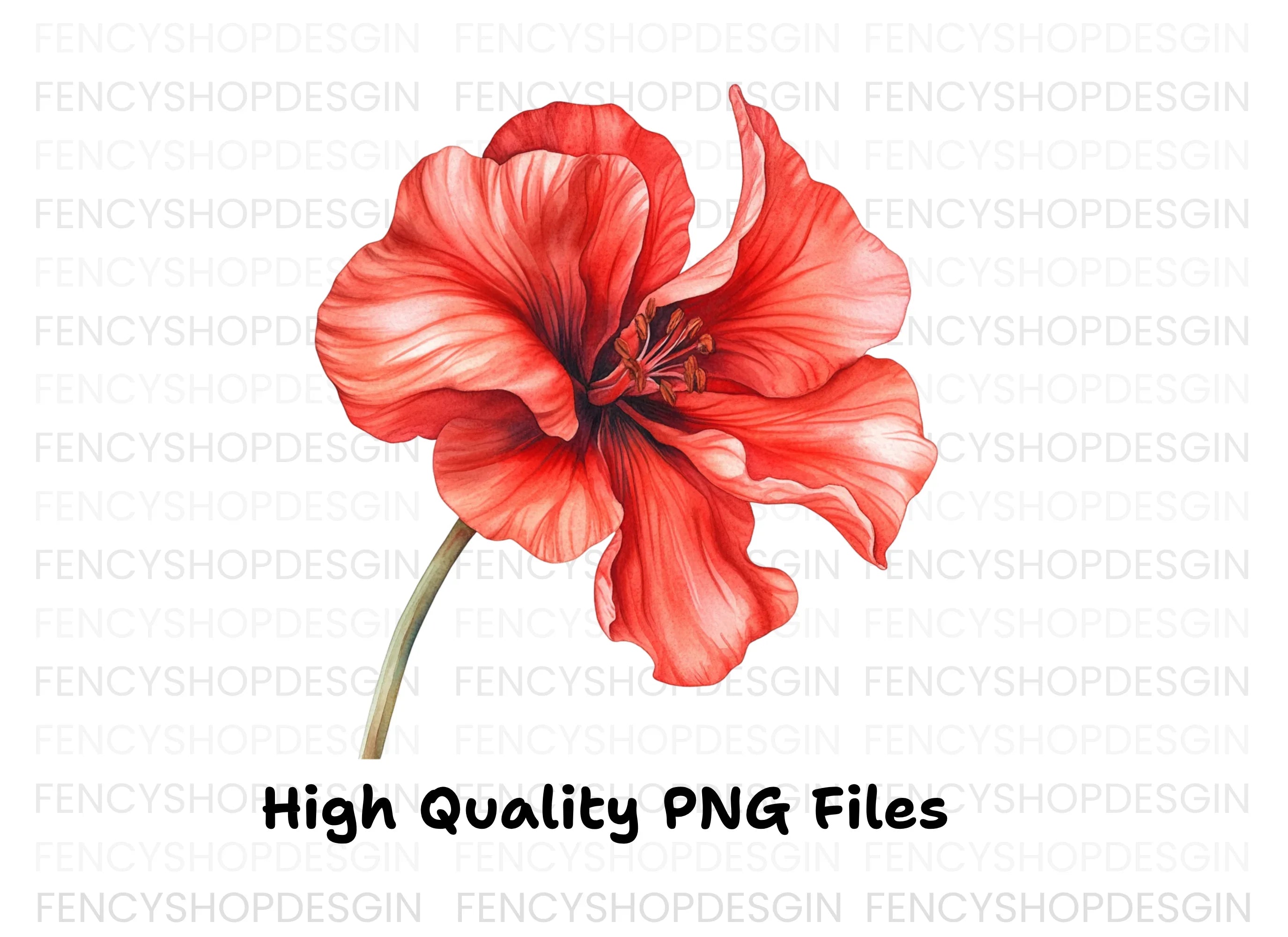 Vibrant Red Geranium Flower Clipart Bundle