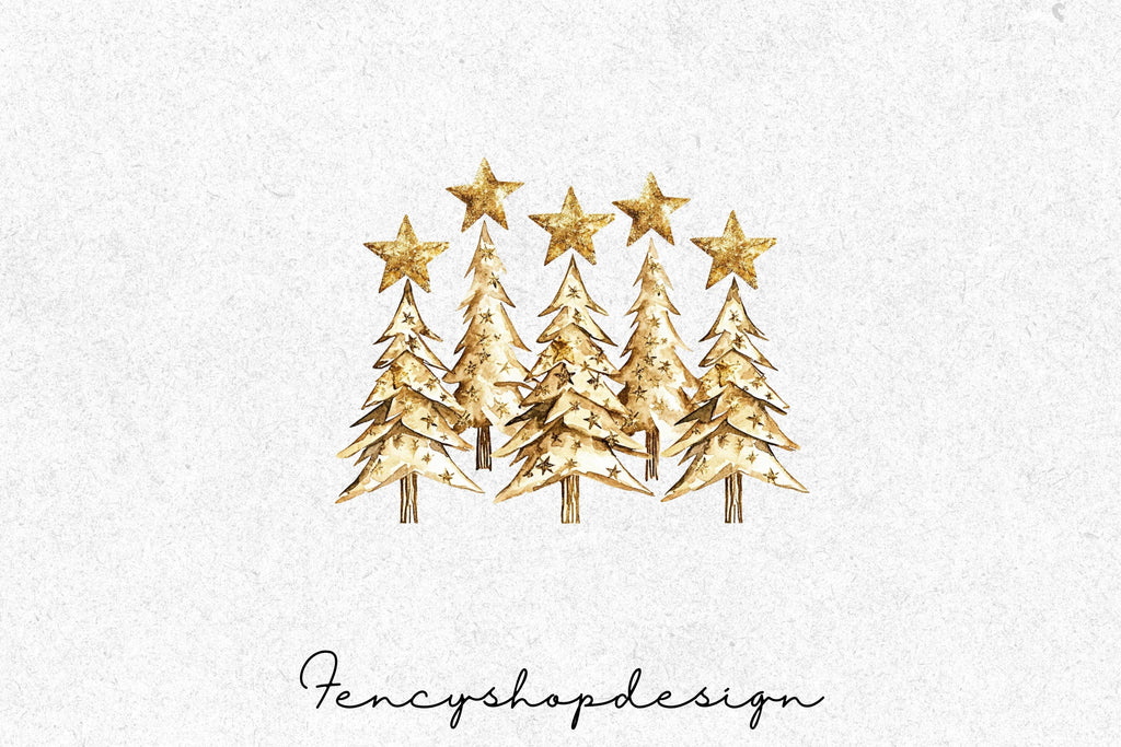 Golden Christmas Tree Clipart Bundle