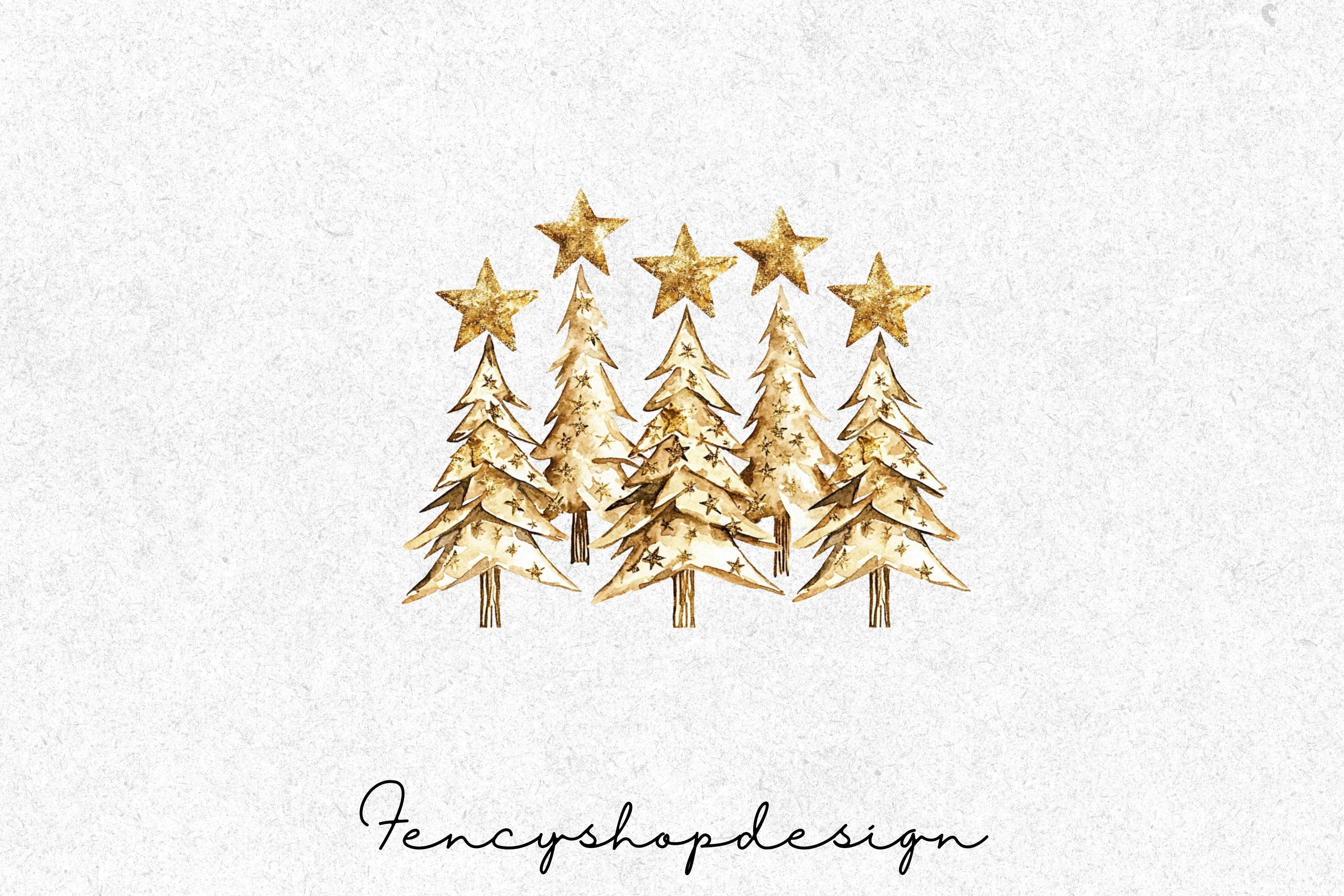 Golden Christmas Tree Clipart Bundle
