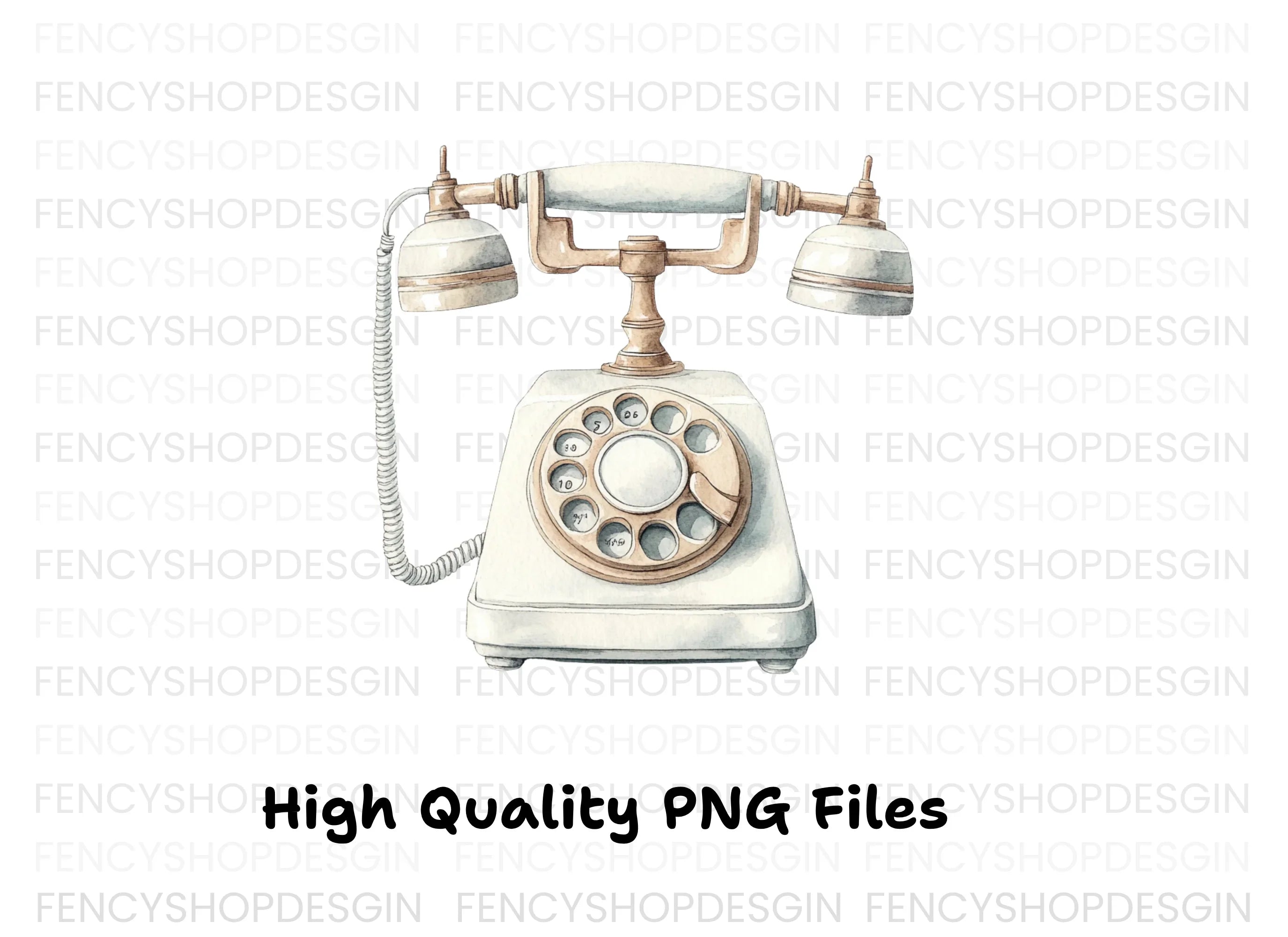 Vintage White Rotary Phone Clipart Bundle