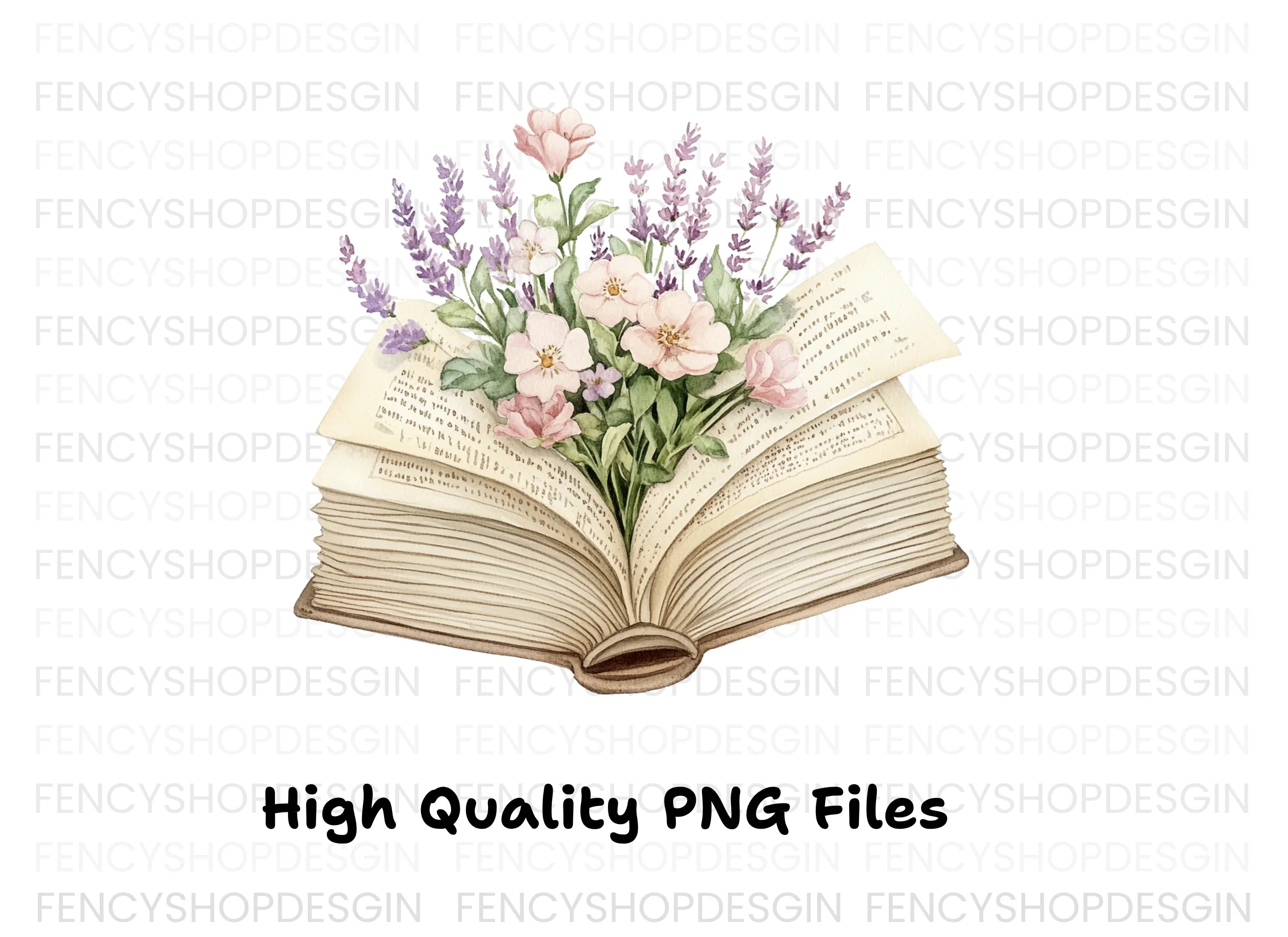 Open Book with Lavender and Flowers Clipart Bundle