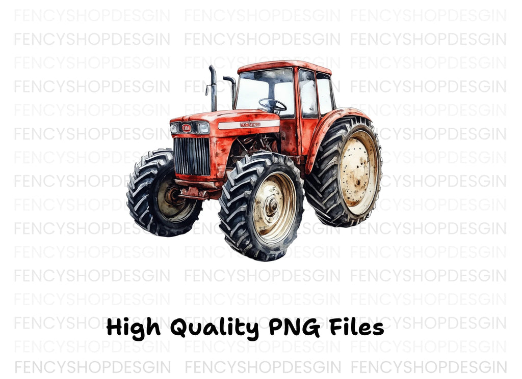 Red Farm Tractor Clipart Bundle