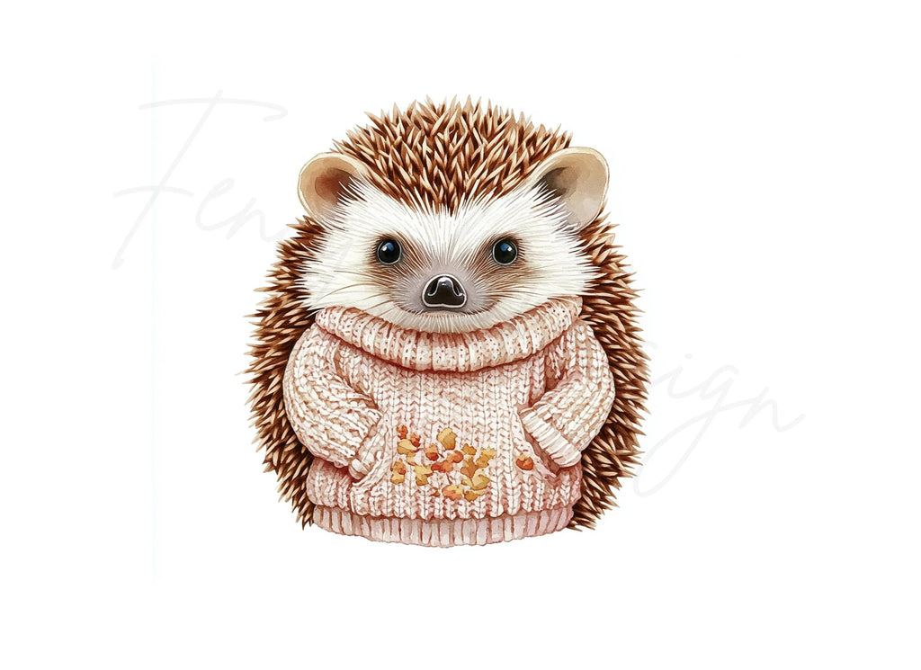 Adorable Hedgehog in Sweater Clipart Bundle