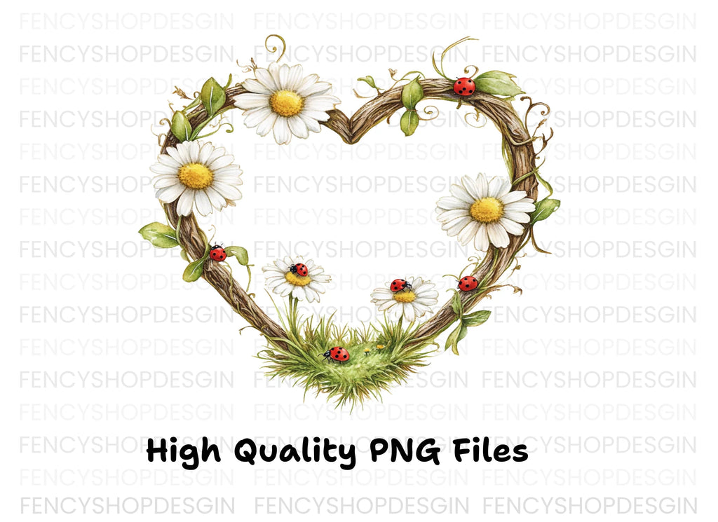 Daisy and Ladybug Heart Frames Clipart Bundle