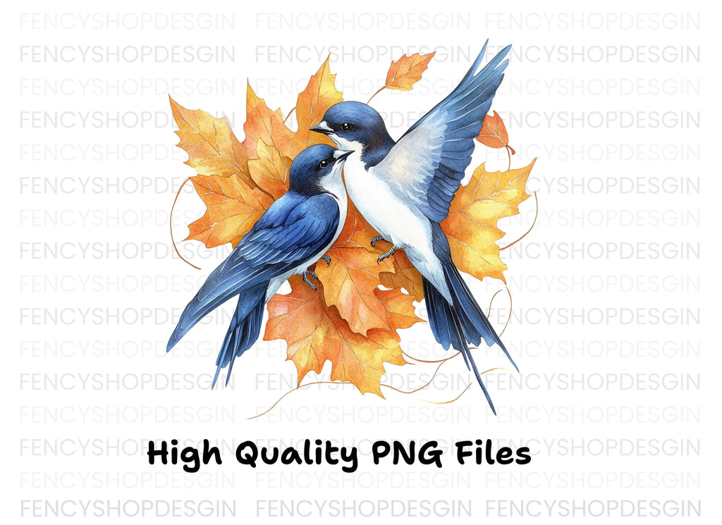 Swallows and Autumn Leaves Clipart Bundle
