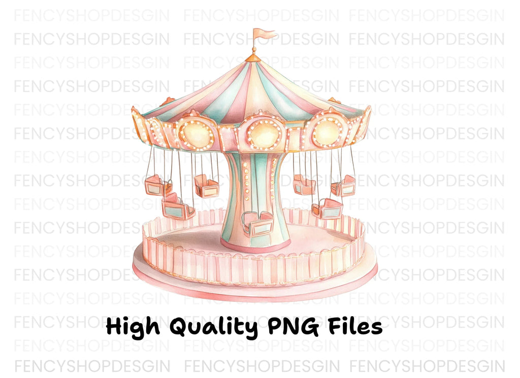 Pastel Carousel Ride Clipart Bundle