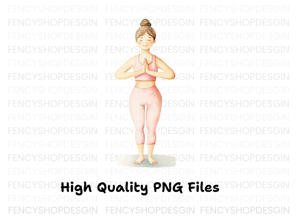 Yoga Girl Peaceful Standing Pose Clipart Bundle