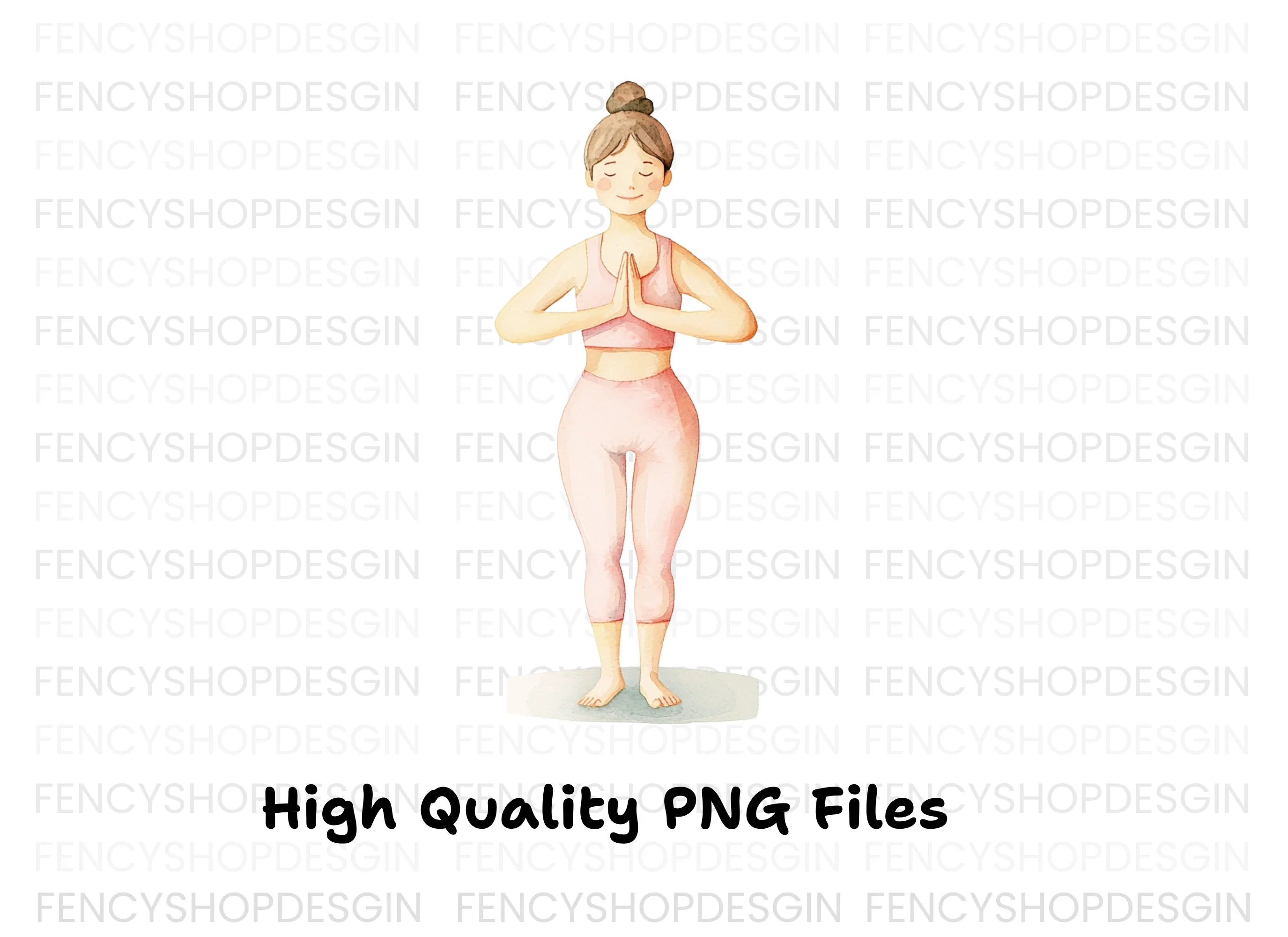 Yoga Girl Peaceful Standing Pose Clipart Bundle
