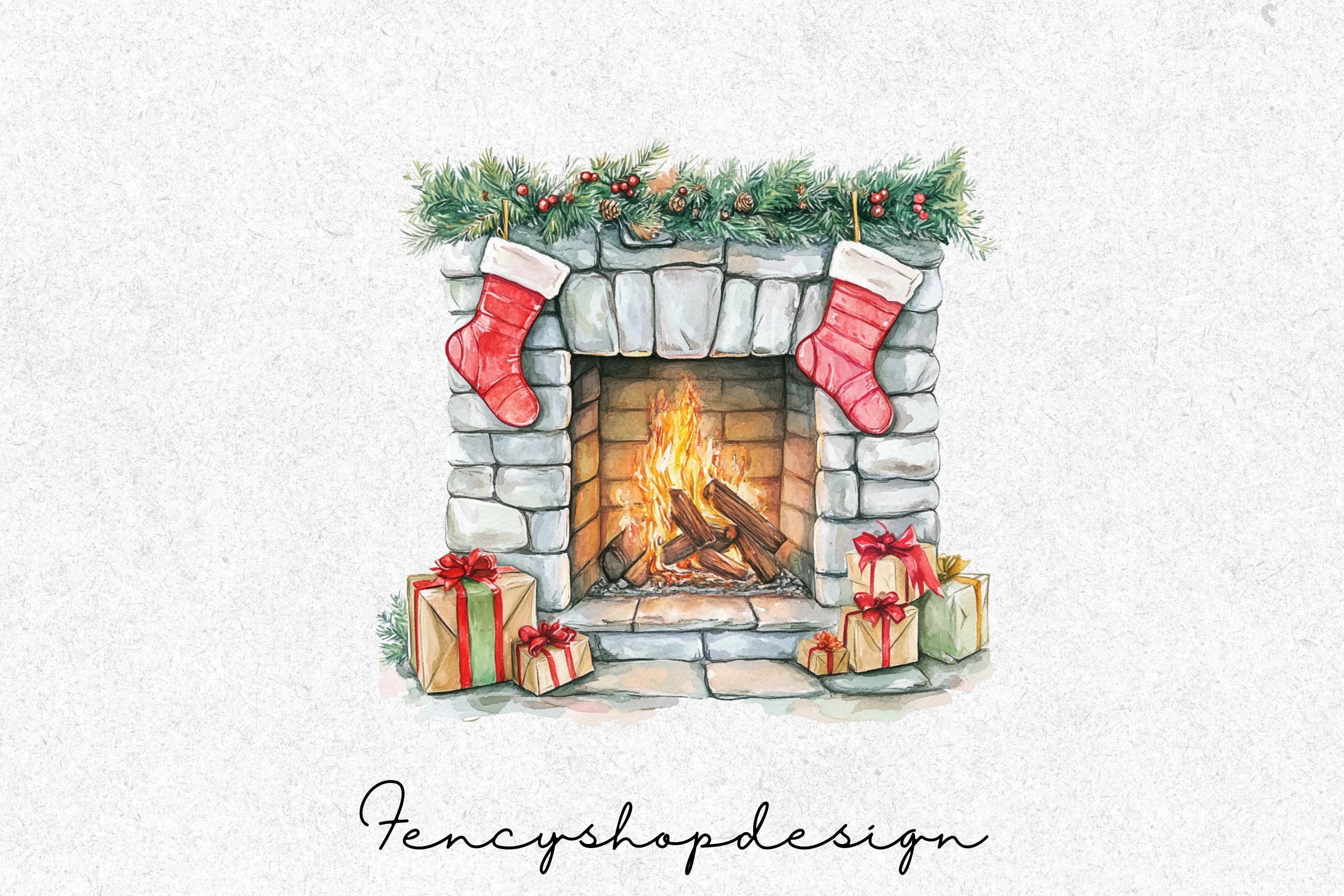 Cozy Christmas Fireplace Clipart Bundle