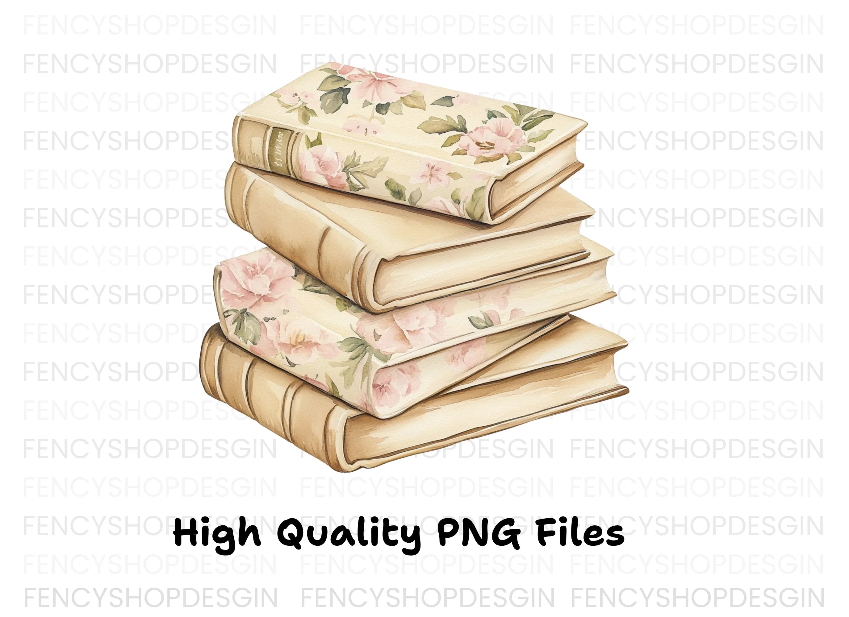 Vintage Floral Book Stacks Clipart Bundle