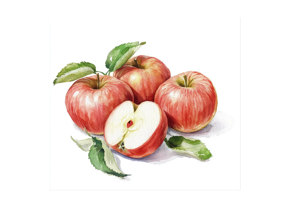 Fresh Red Apples with Leaves Clipart Bundle