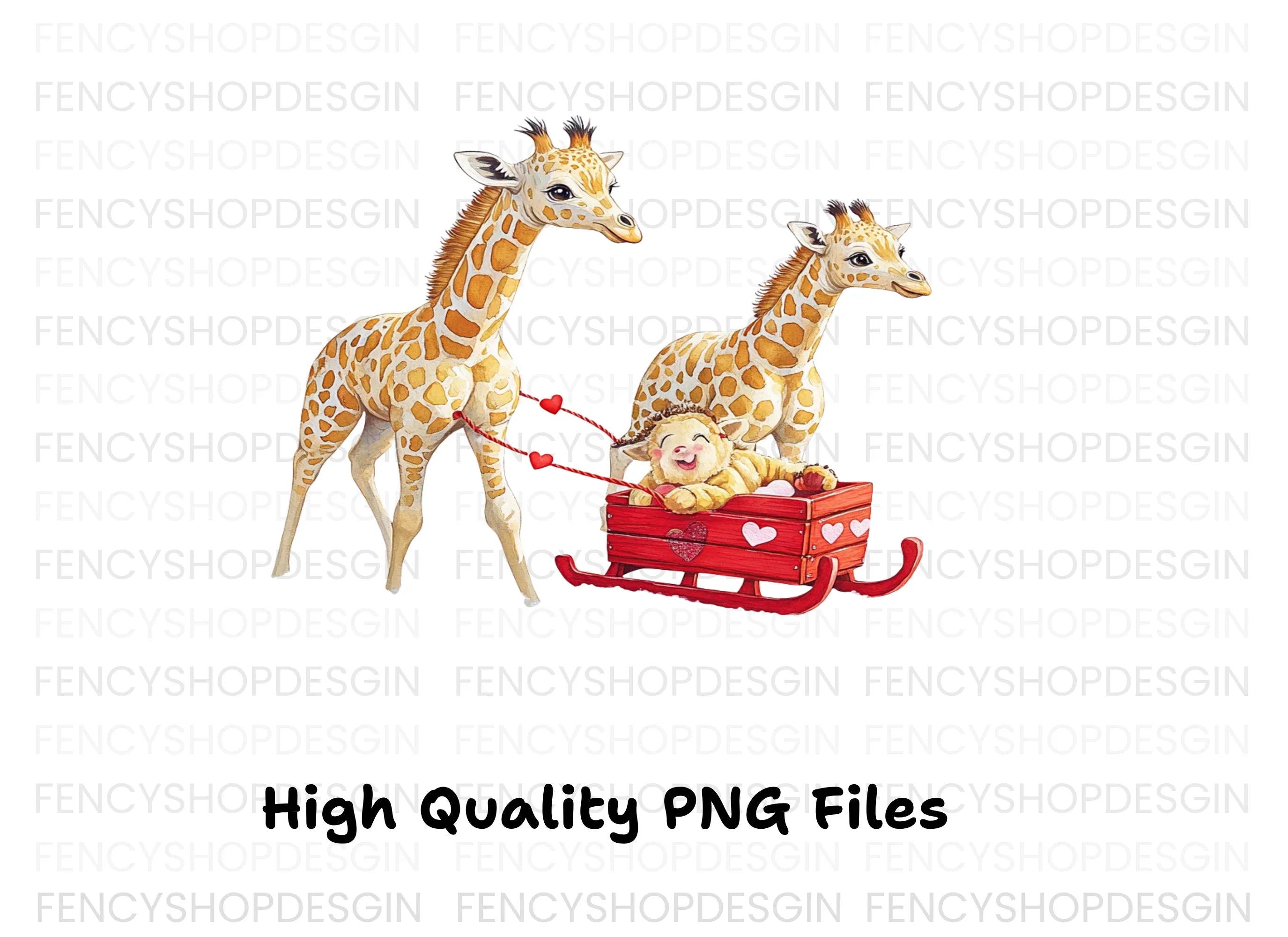 Cute Giraffes with Sleigh Clipart Bundle