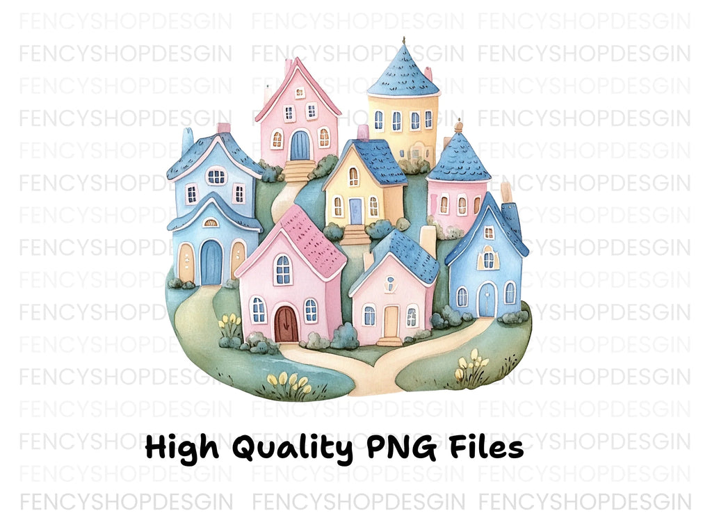 Whimsical Hillside Village Clipart Bundle