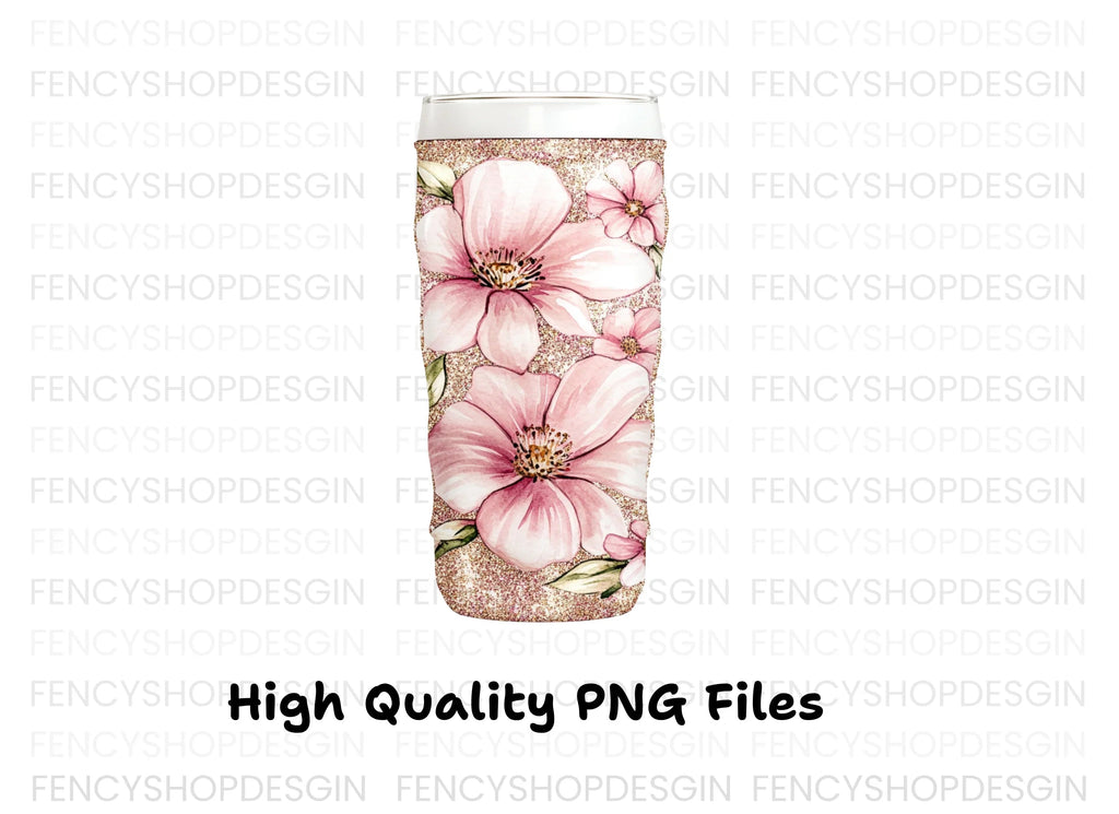 Glittery Pink Floral Tumbler Designs Clipart Bundle