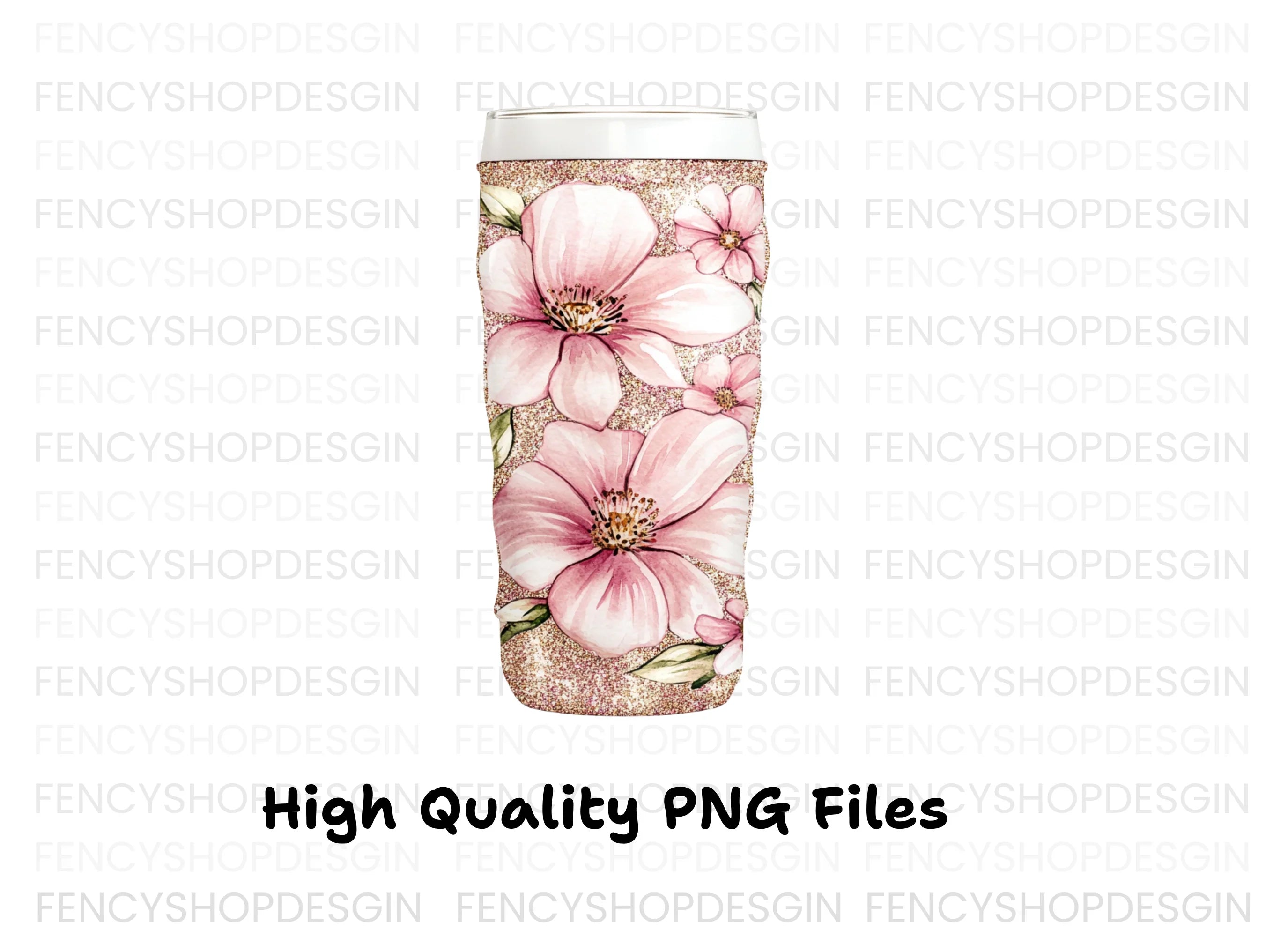 Glittery Pink Floral Tumbler Designs Clipart Bundle