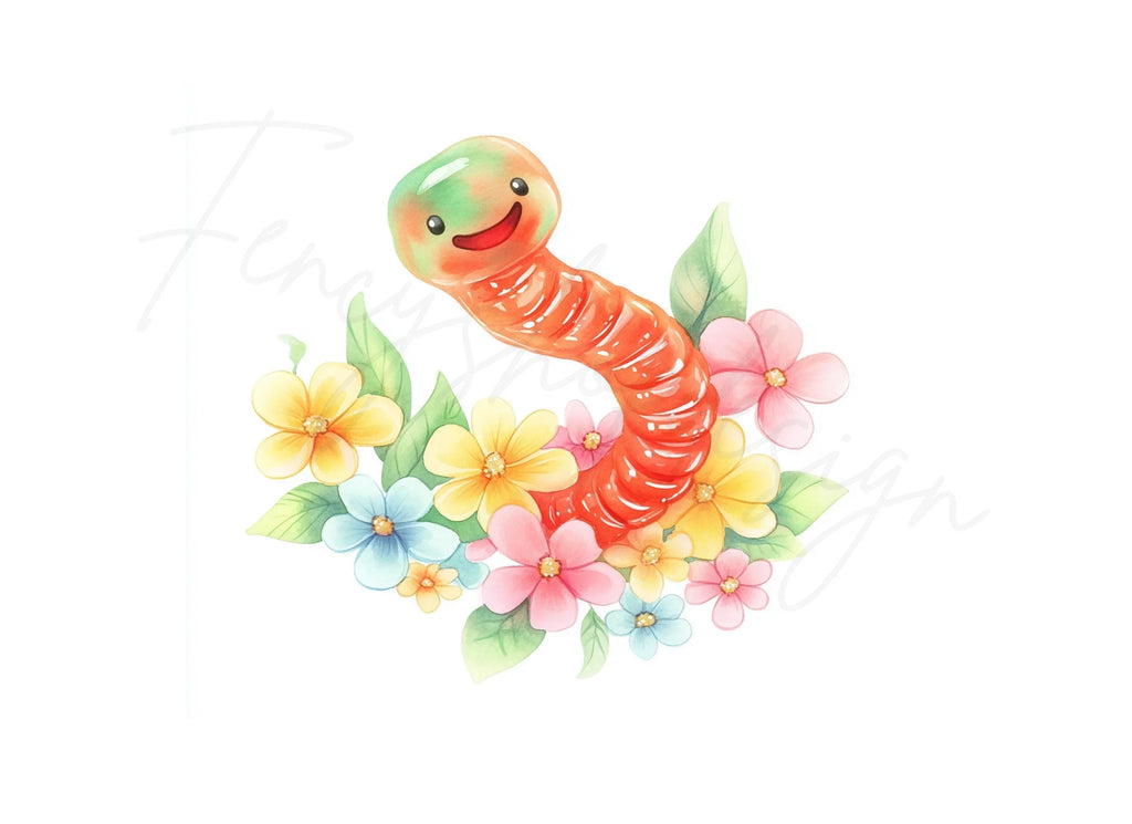 Gummy Worm and Candy Floral Clipart Bundle