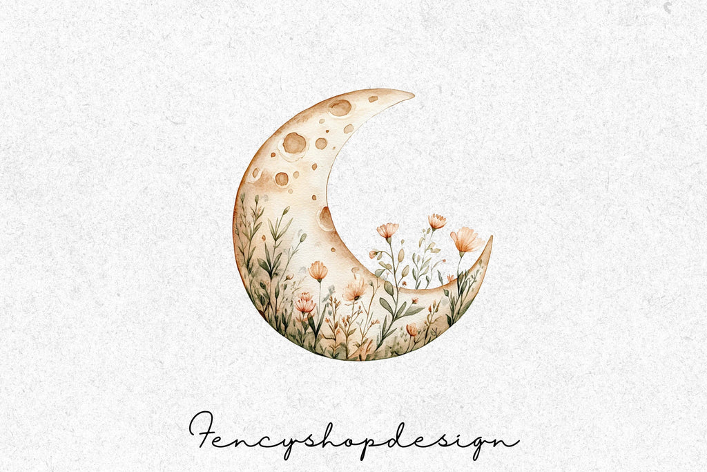 Floral Moon Clipart Bundle